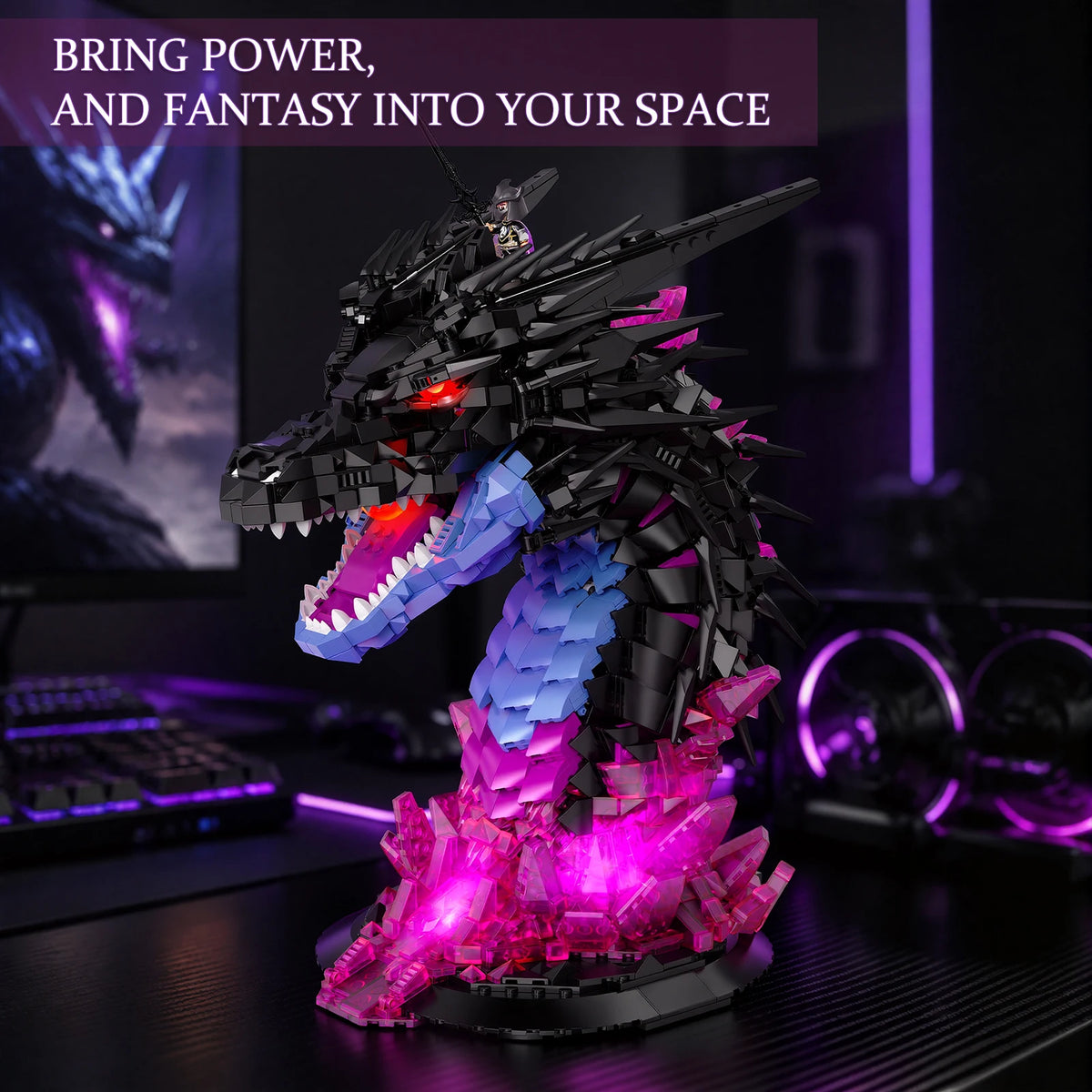 JMBricklayer Shadow Dragon Head Building Set With LED Lights