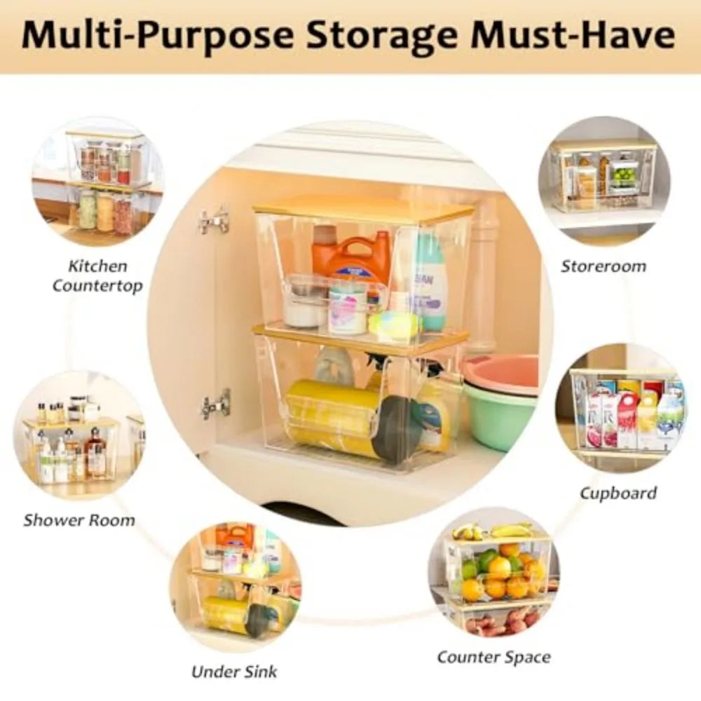 Pantry Organizer Set with Bamboo Lid and Trash Bag Dispenser