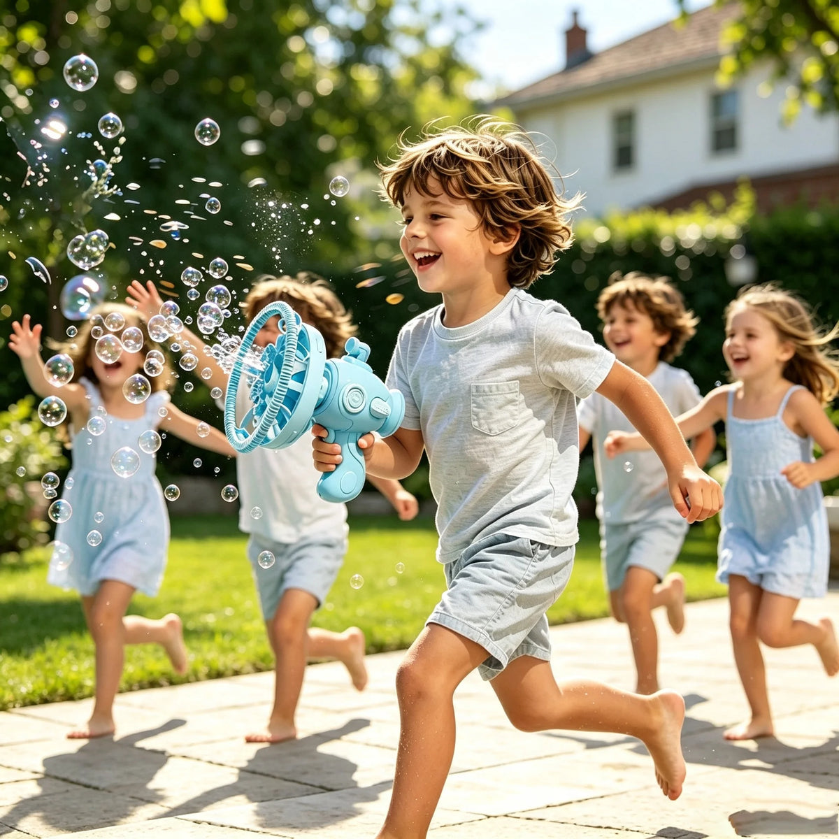 Tolife Kids Double Layer Bubble Gun Toy for Outdoor Parties