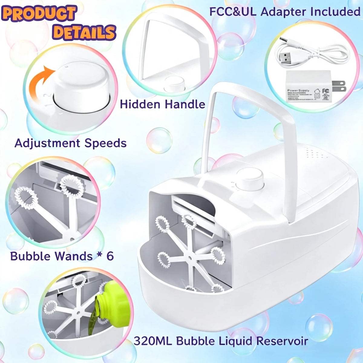 Kids Automatic Bubble Machine Handheld Bubble Blower Toy for Parties