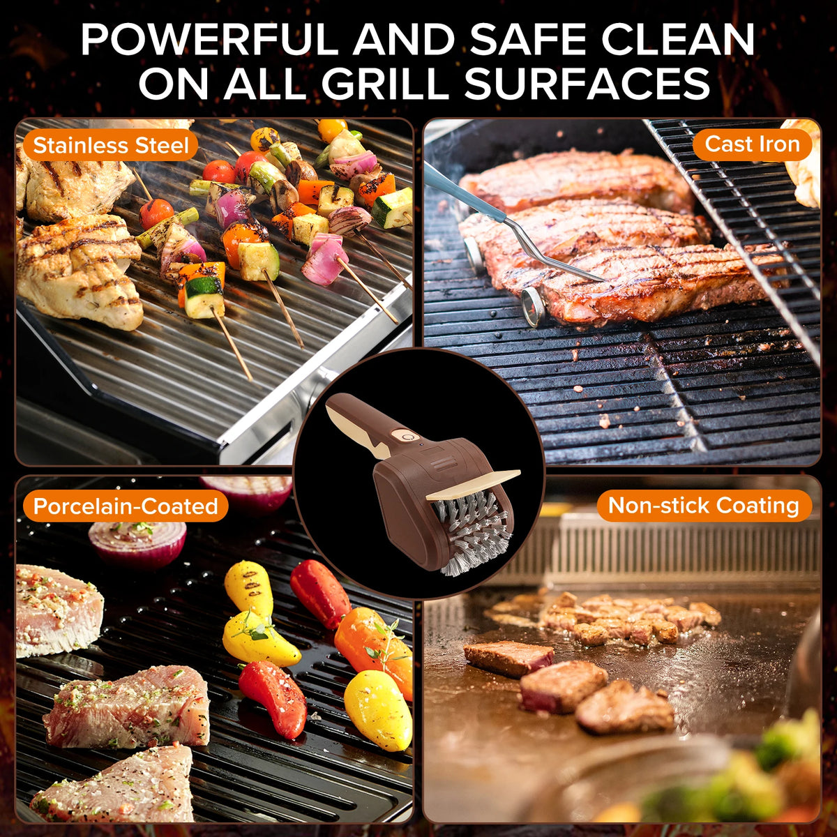 USB Rechargeable Electric BBQ Grill Brush With Automatic Rotating Bristles