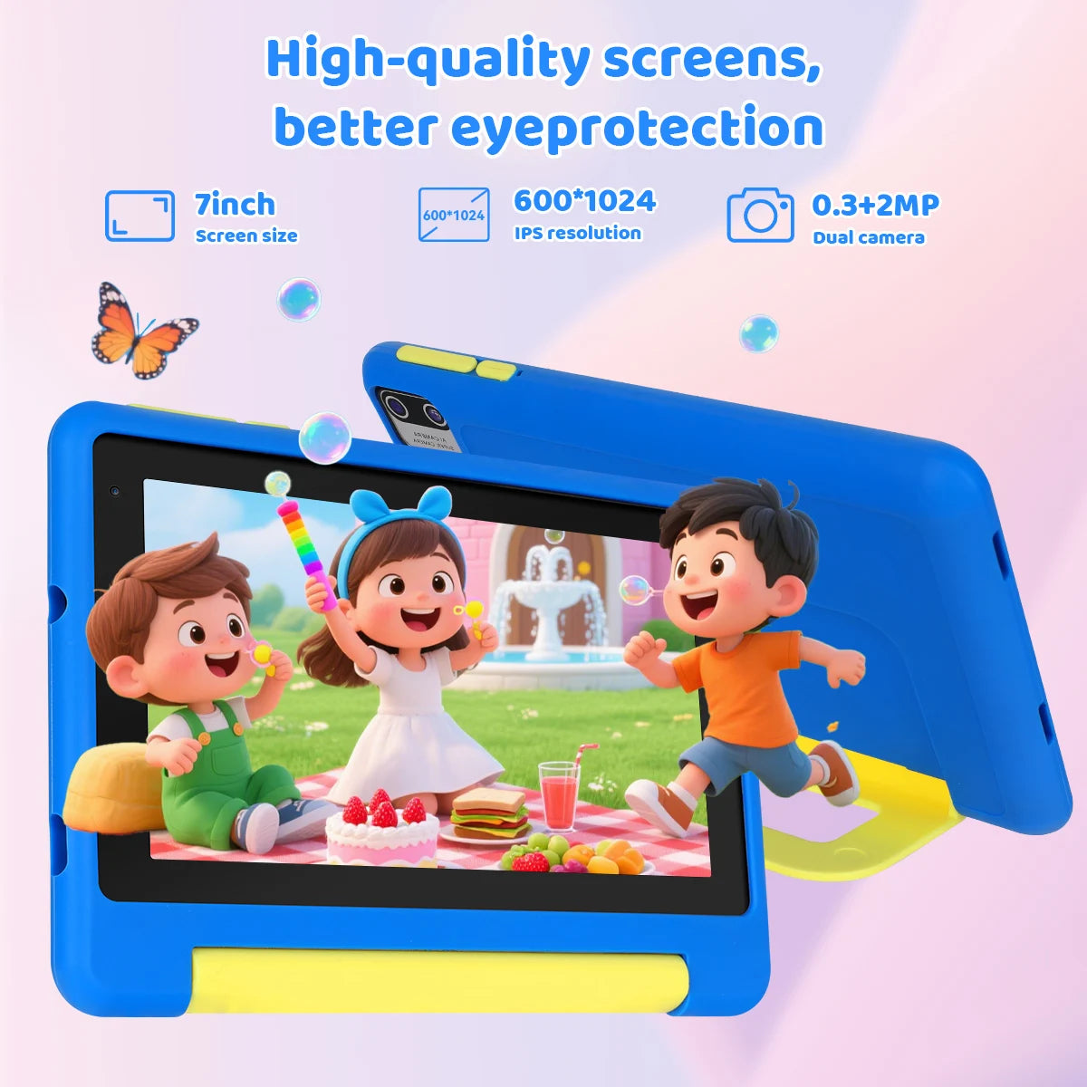 2026 NEW Bundle Kit 7 Inch Android 13 Kids Tablet Quad‑Core 8GB(2GB+6GB Expand RAM) 64GB EMMC With Headphone Storage Bag US Local Warehouse