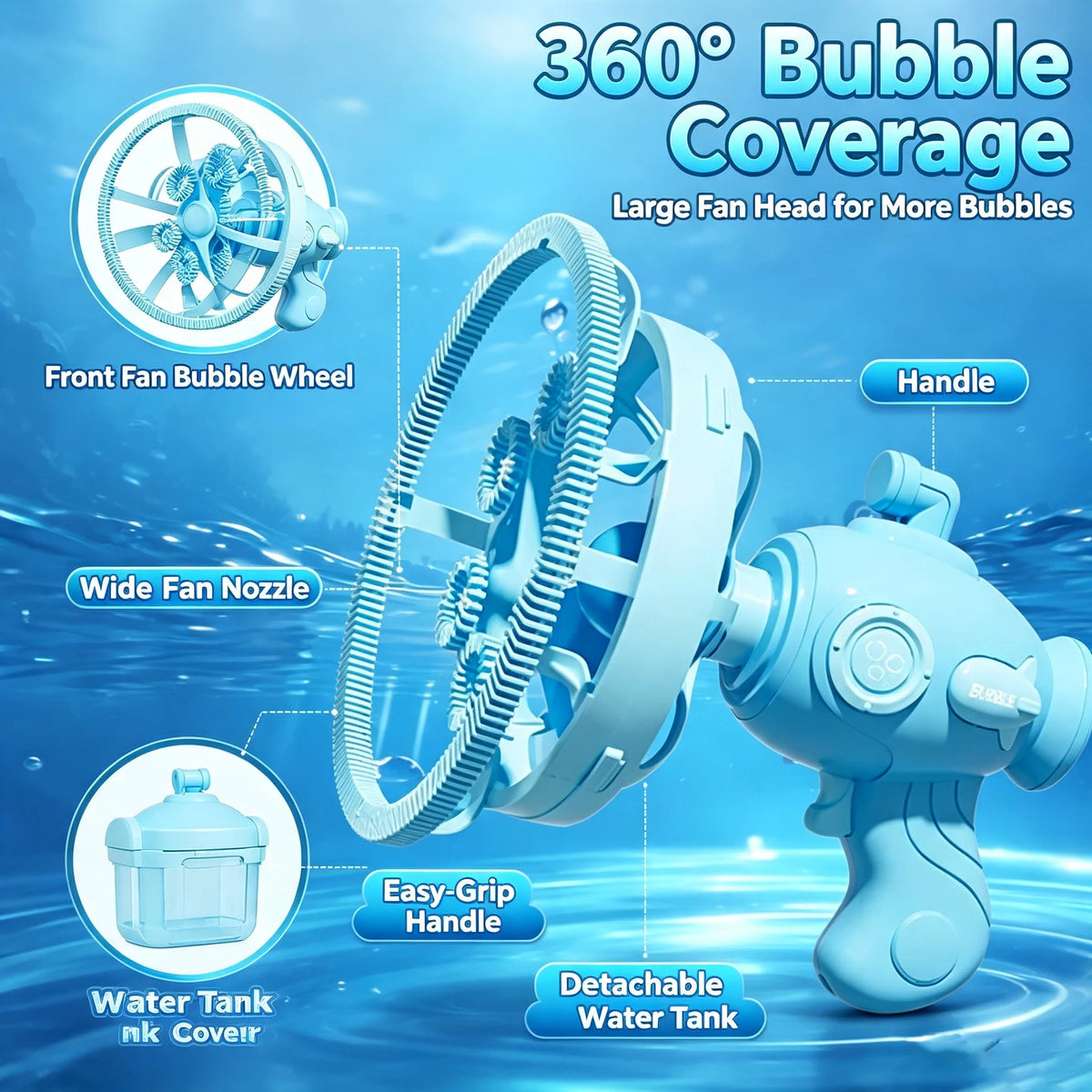 Tolife Kids Double Layer Bubble Gun Toy for Outdoor Parties