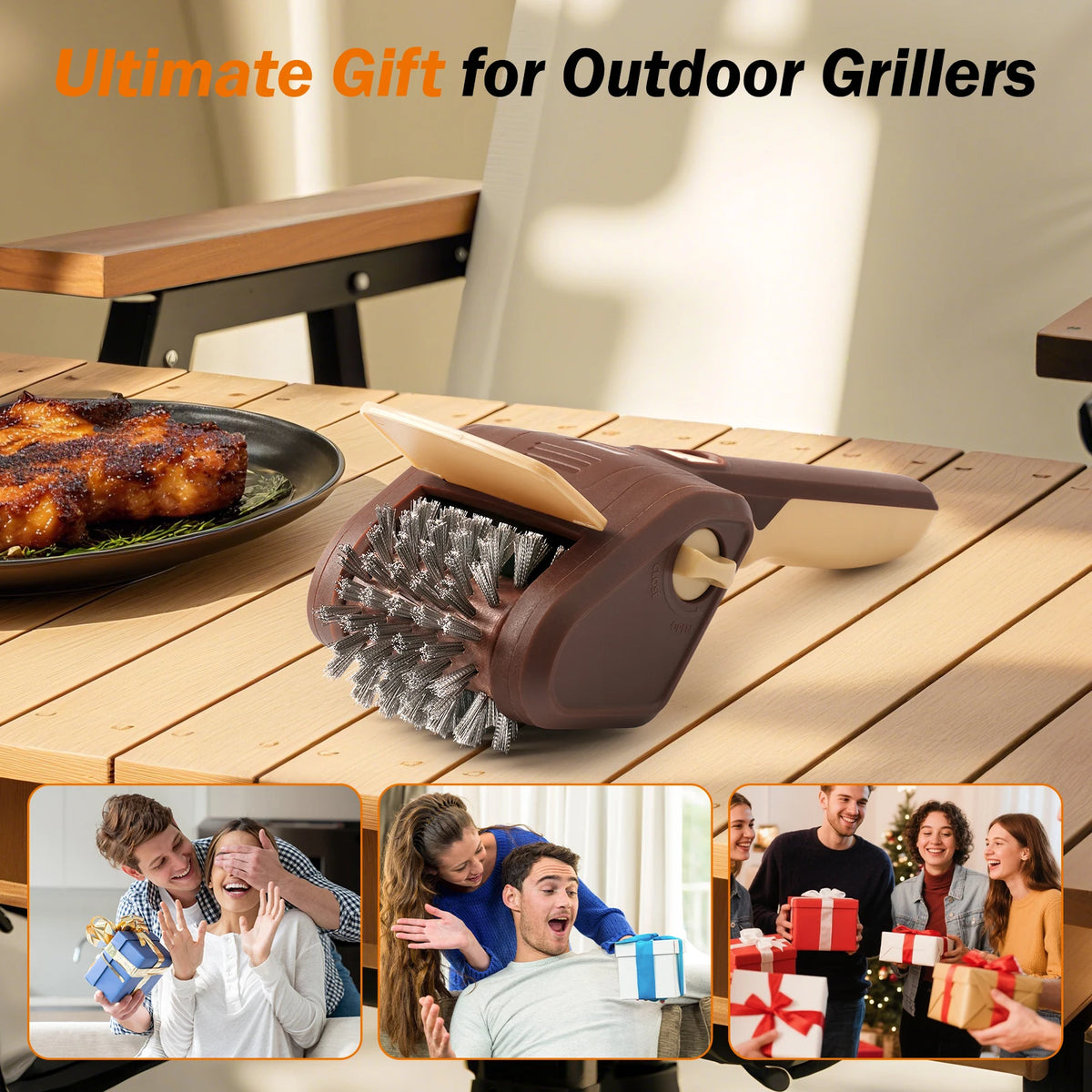 USB Rechargeable Electric BBQ Grill Brush With Automatic Rotating Bristles