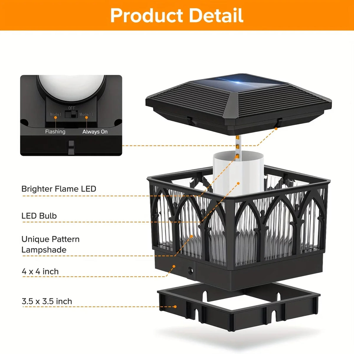 KPSTEK Waterproof Solar LED Fence Gate Pillar Light