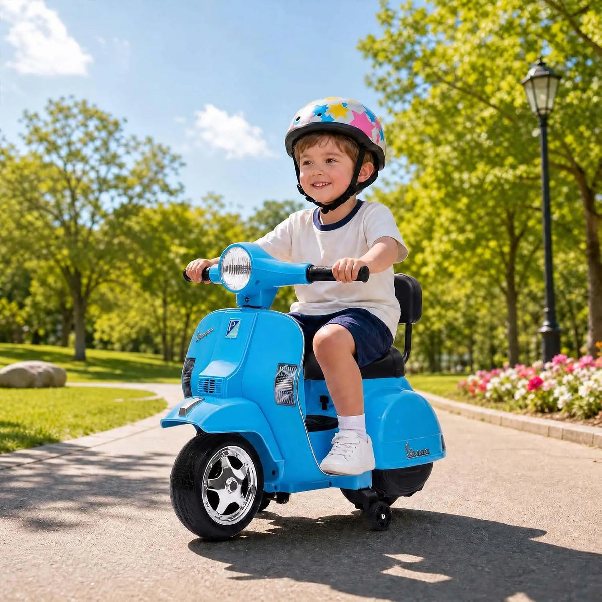 6V Kids Licensed Vespa PX150 Ride‑On Scooter, 25W Single Motor Electric Toy, 4.5AH Battery & Charger, No Remote, US Full‑Environment‑Friendly Standard, Multi‑Color Optional Children Outdoor Gift