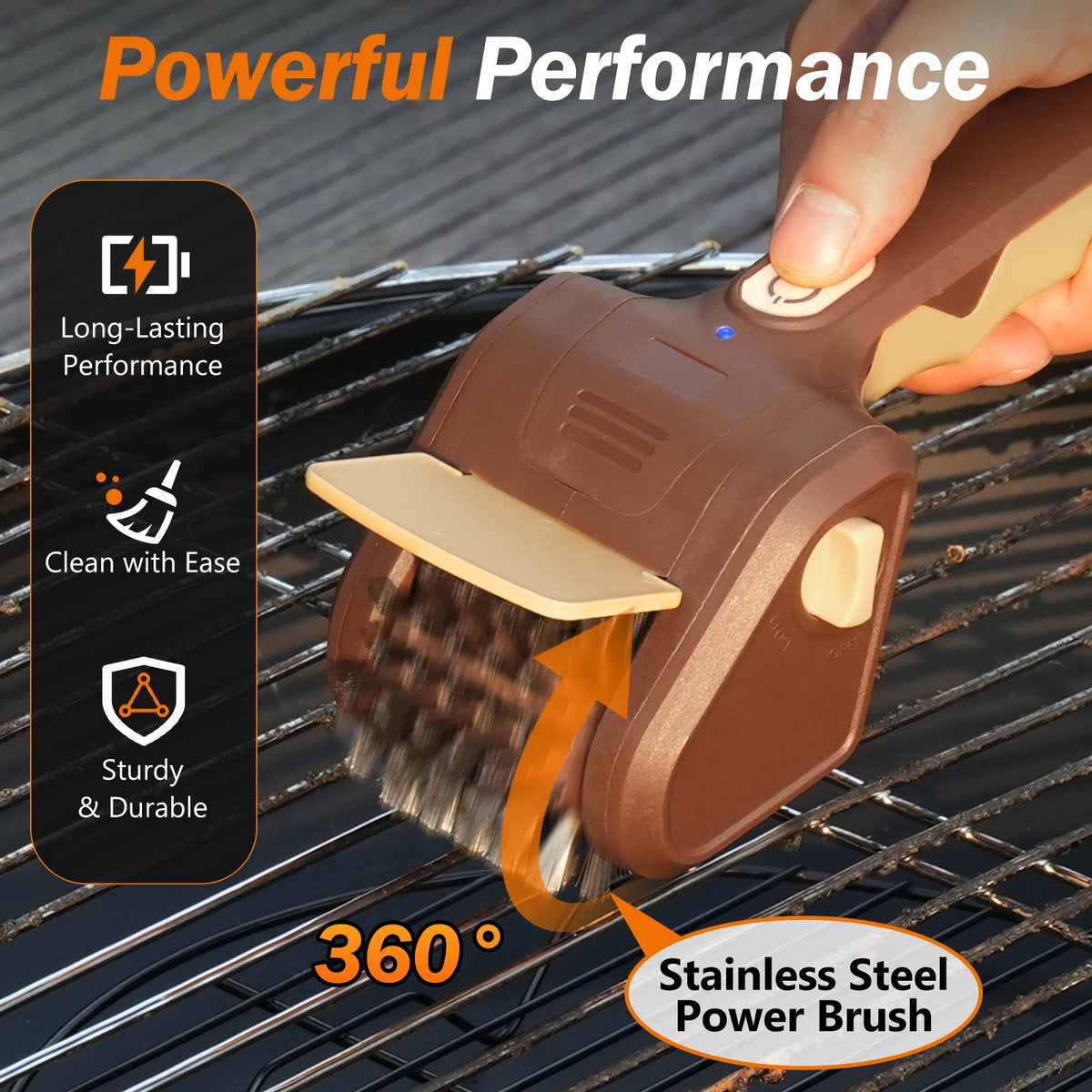 USB Rechargeable Electric BBQ Grill Brush With Automatic Rotating Bristles