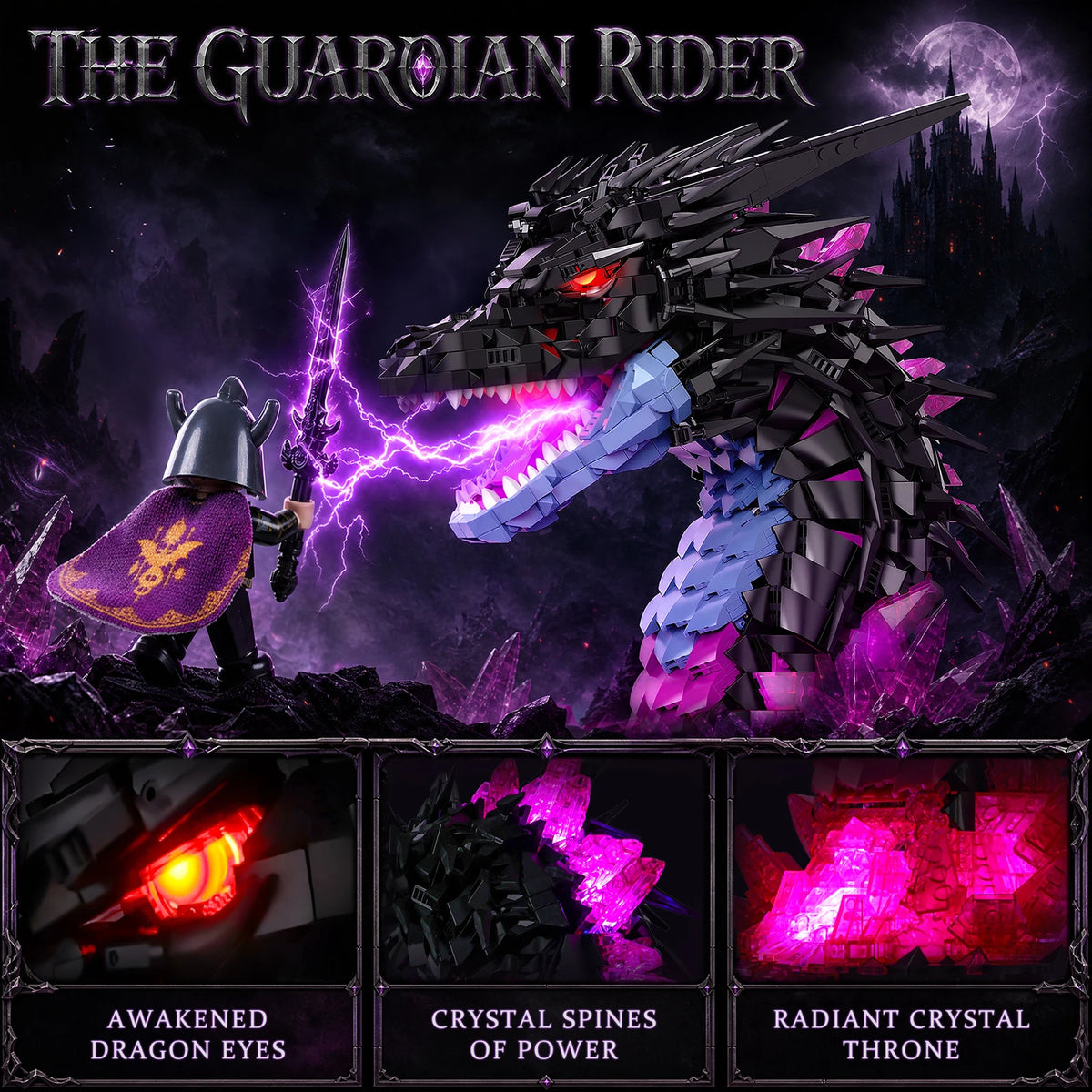 JMBricklayer Shadow Dragon Head Building Set With LED Lights
