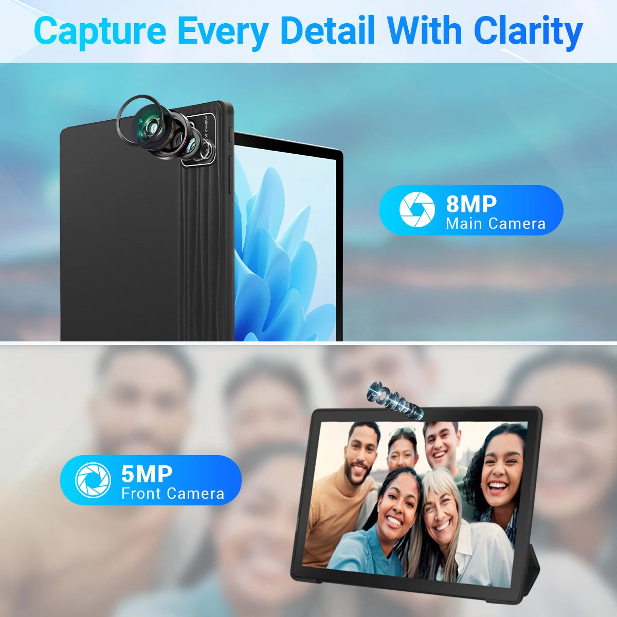 10.1 Inch Octa Core Tablet Bundle Android 15 Tablet 30GB(6+24) RAM 128GB ROM 1280*800 HD Screen 6200mAh Battery Keyboard Mouse Case Stylus Included Black Business Learning Tablet PC