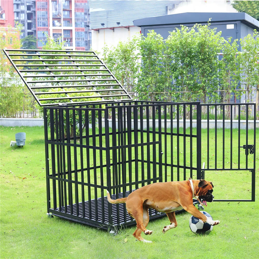 BINGOPAW Rolling Heavy Metal Dog Crate Kennel With Tray