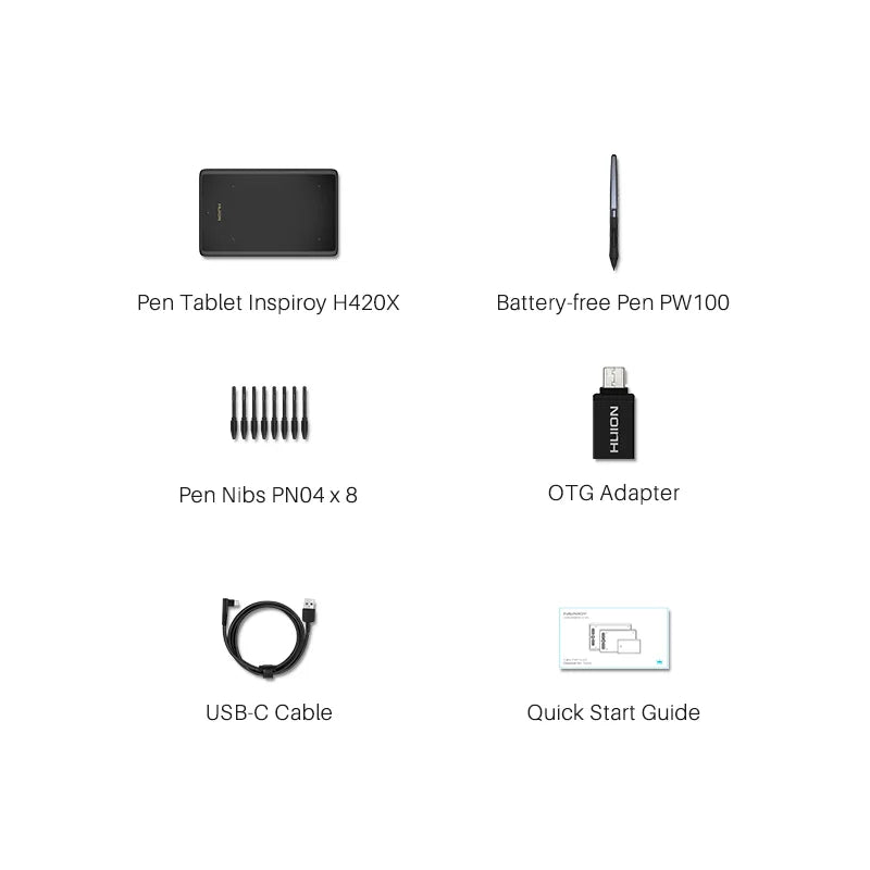 Huion H420X Graphics Tablet With Battery Free Pen For Drawing