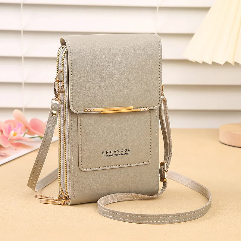 Touch Screen Cell Phone Crossbody Purse With Soft Leather Finish
