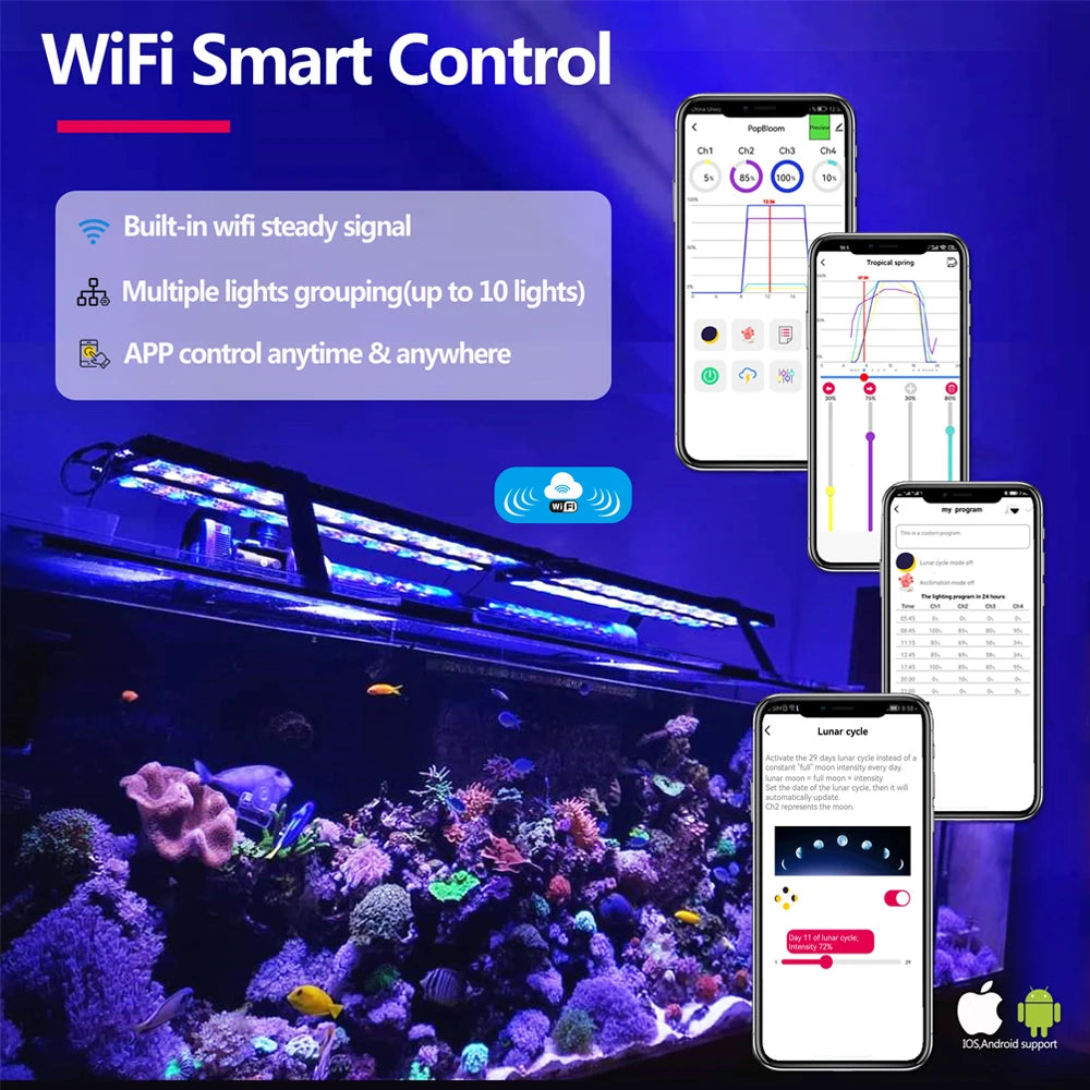 PopBloom Full Spectrum Programmable LED Marine Aquarium Lamp