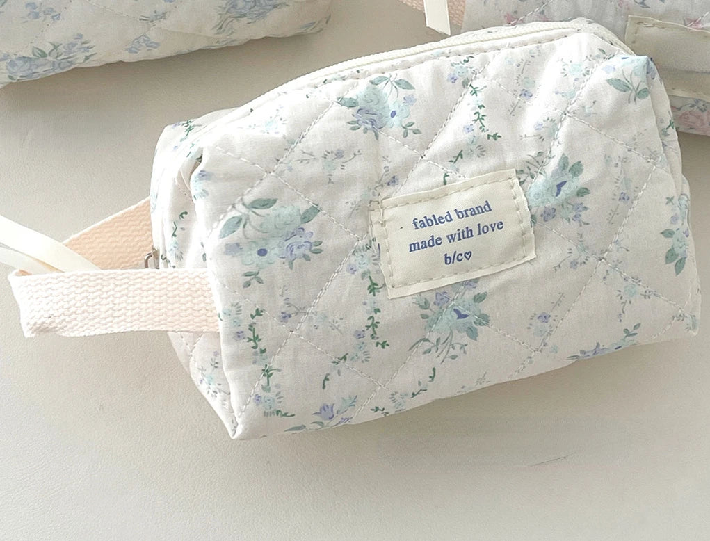 Vintage Quilted Cotton Floral Travel Makeup Cosmetic Bag For Women