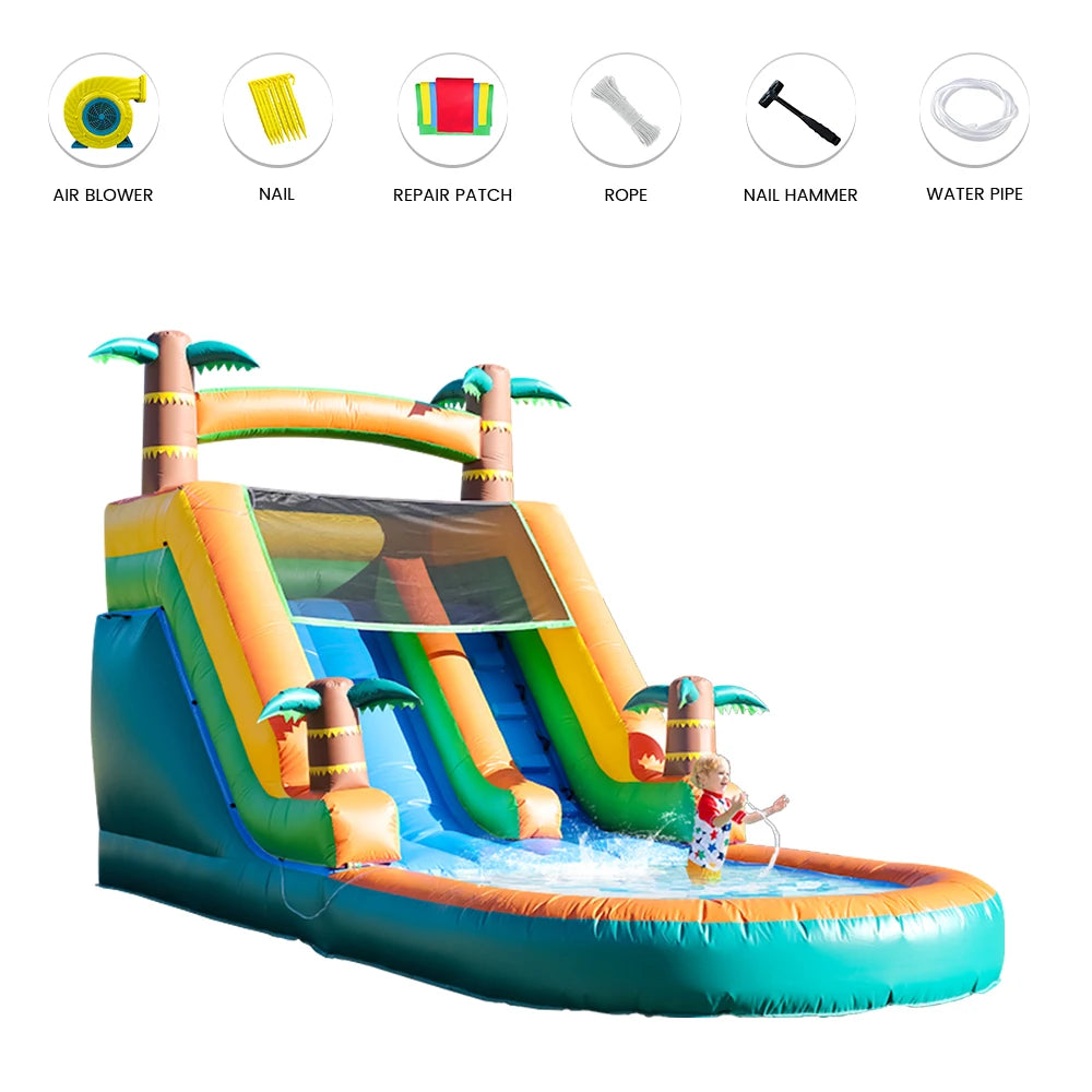 21FT Tropical Water Slide Bounce House Commercial Inflatable Playground 750W Blower for Children's Entertainment