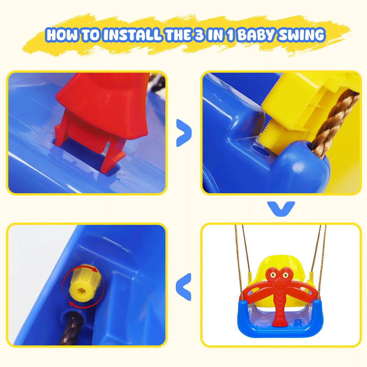 Baby Swing Seat 3‑in‑1 Toddler Swing with Dragonfly Safety Guard, Outdoor Indoor Kids Swing for Backyard Playground