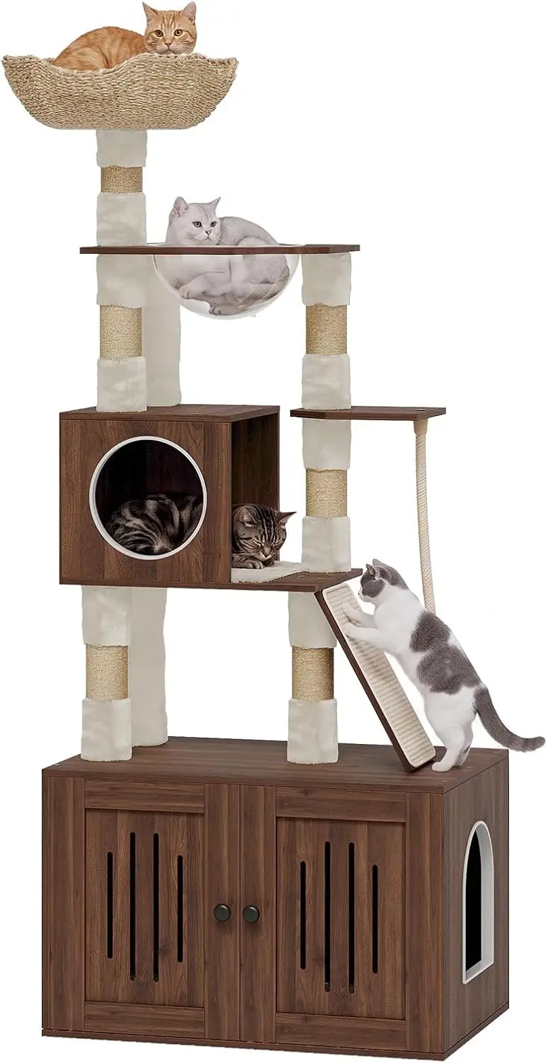 Tacleekii Multi Level Rattan Cat Condo With Space Capsule Design