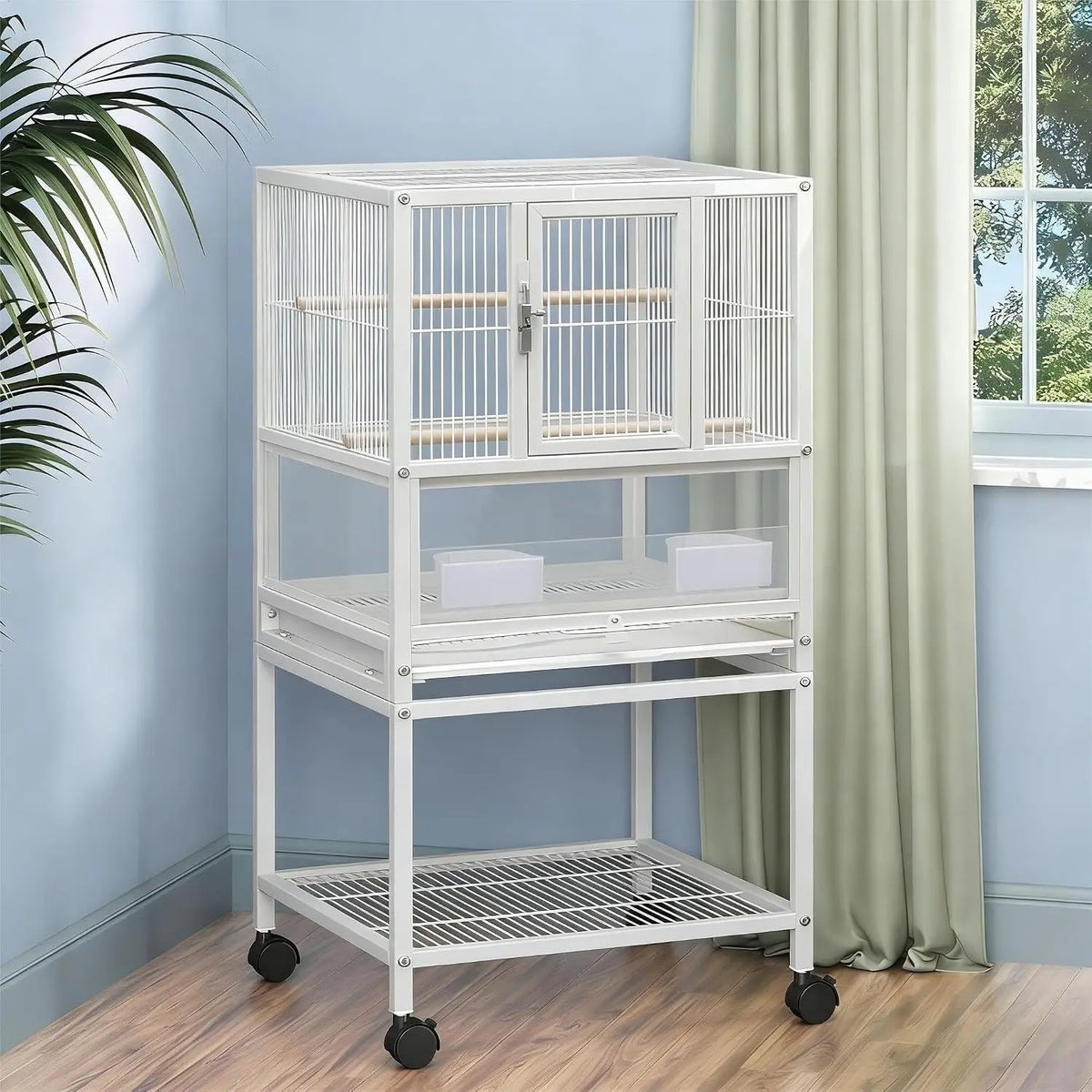 Premium Wrought Iron Bird Cage Versatile Travel Carrier With Wheels