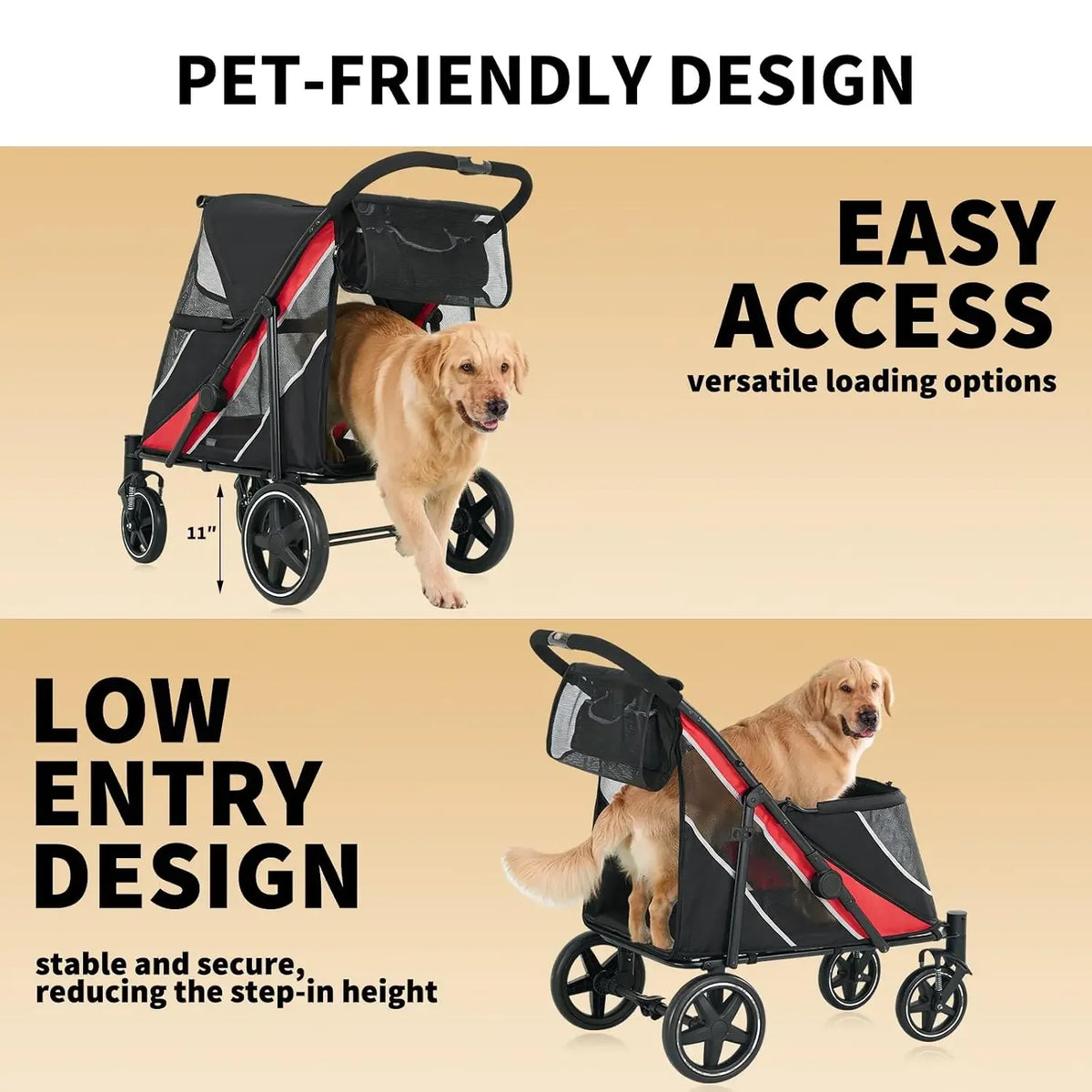 Garvee Heavy Duty Foldable Dog Stroller With Breathable Mesh Ventilation