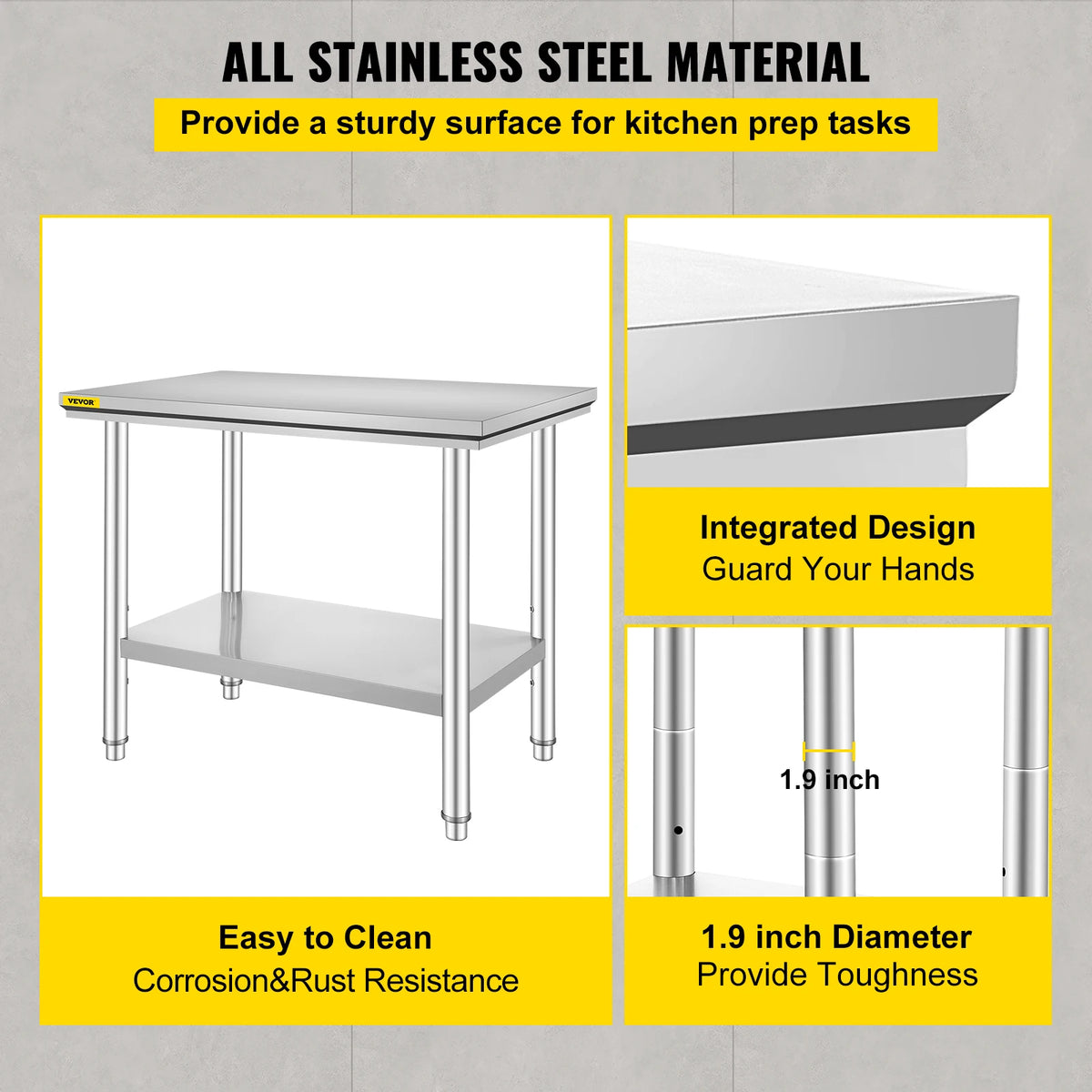Commercial Stainless Steel Kitchen Workbench With Undershelf