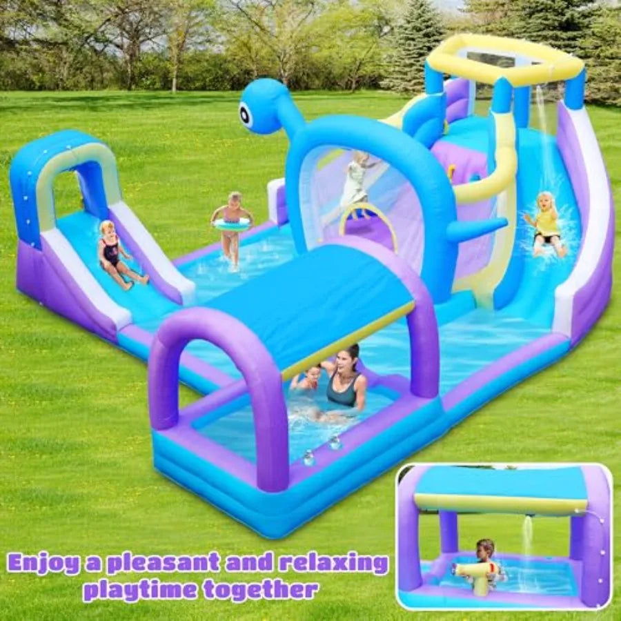 OLOEY Inflatable Water Slide With Climbing Wall And Water Cannon