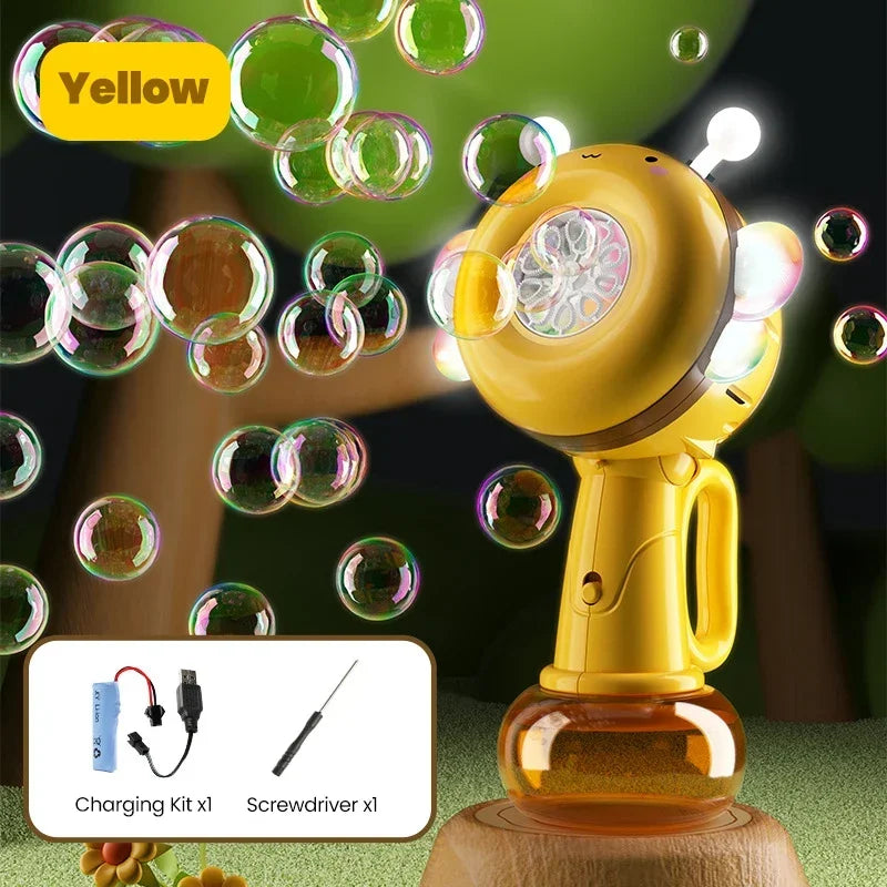 Electric Bubble Gun Blower Cartoon Bee Machine Automatic Soap Bubbles Blowing Handheld One Key Bubble Maker Toy for Kids Gifts