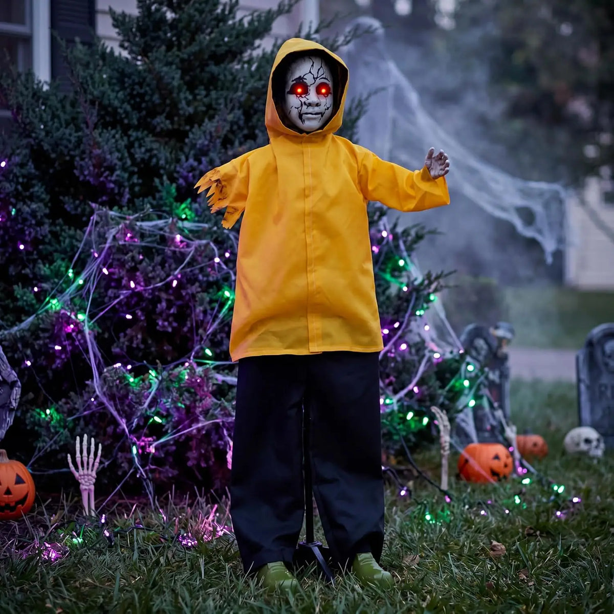 49" Life Size Halloween Animatronics Ghost Halloween Decorations Outdoor Ghost Decor Sound Activated with Glowing Eyes, Scary Haunted House Props for Garden Yard Lawn