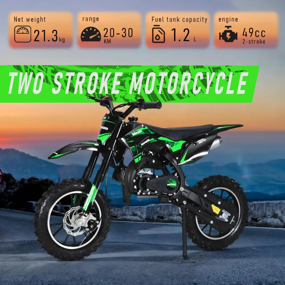 Mini Kid Dirt Bike, 49CC 2-Stroke Gas Powered Motorcycle with Off-Rode Tire, Front Rear Disc Brakes, Up to 25 Mph,