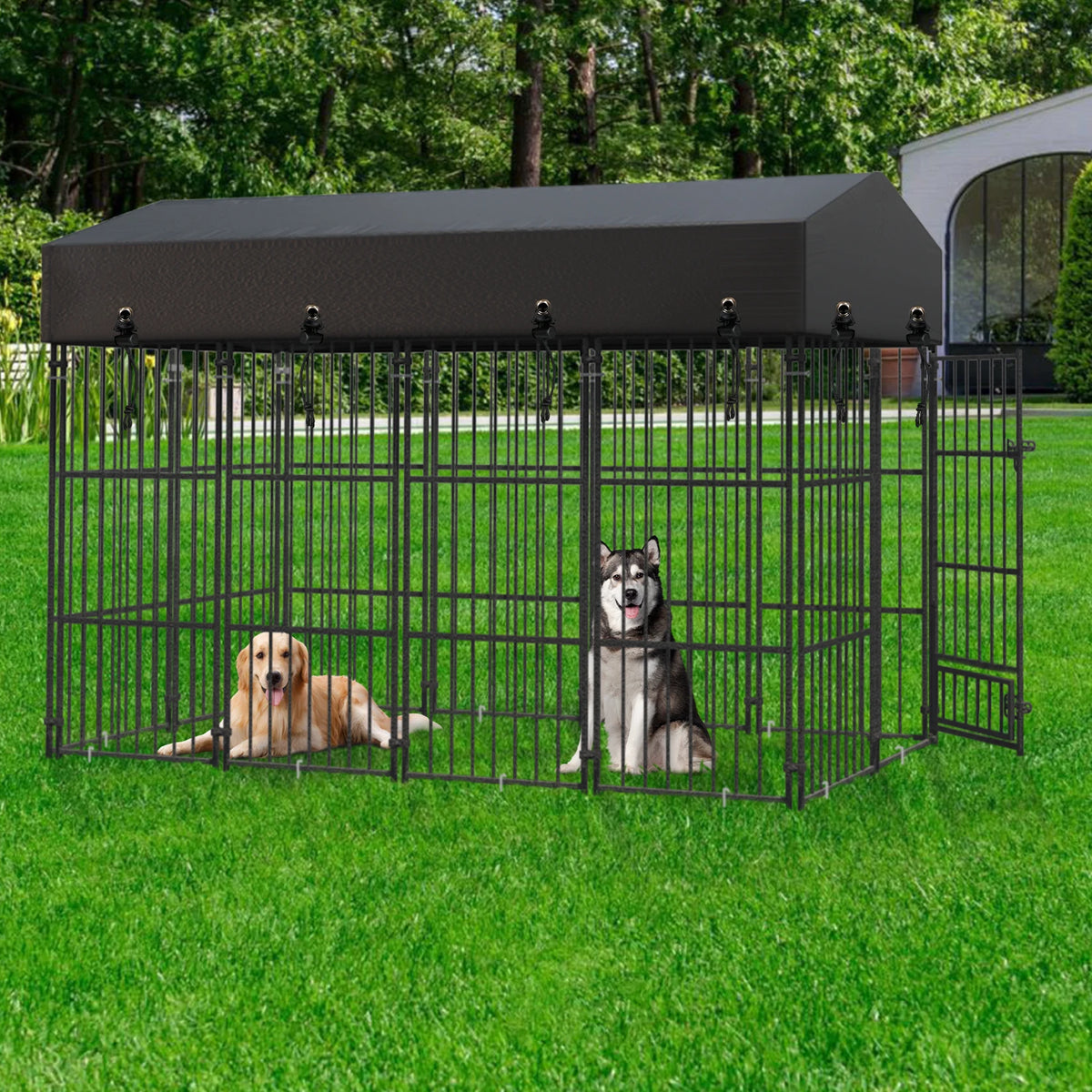 Heavy Duty Metal Dog Kennel With Protective Roof For Pets
