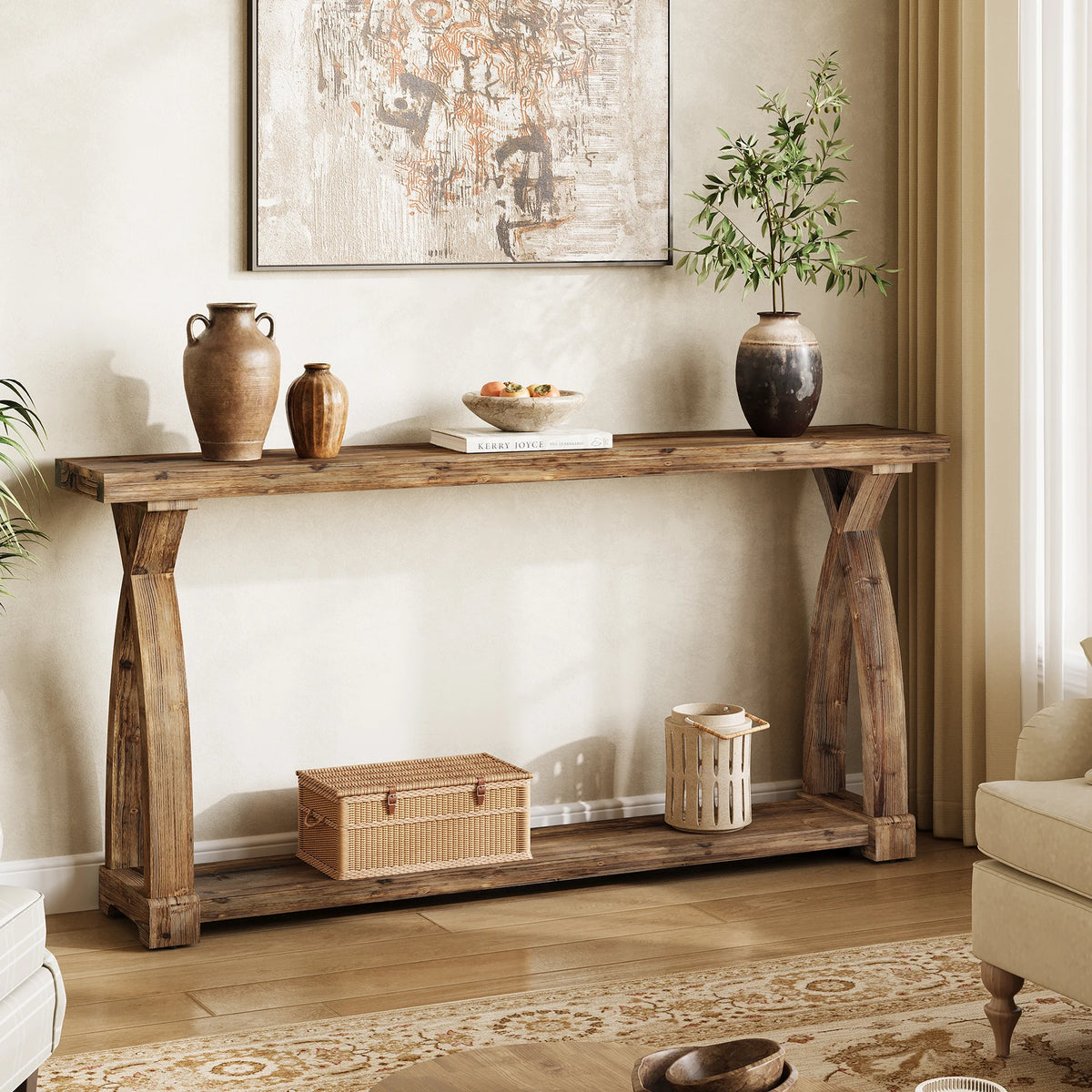 Tribesigns Solid Wood Console Table Entryway 2 Tier Storage