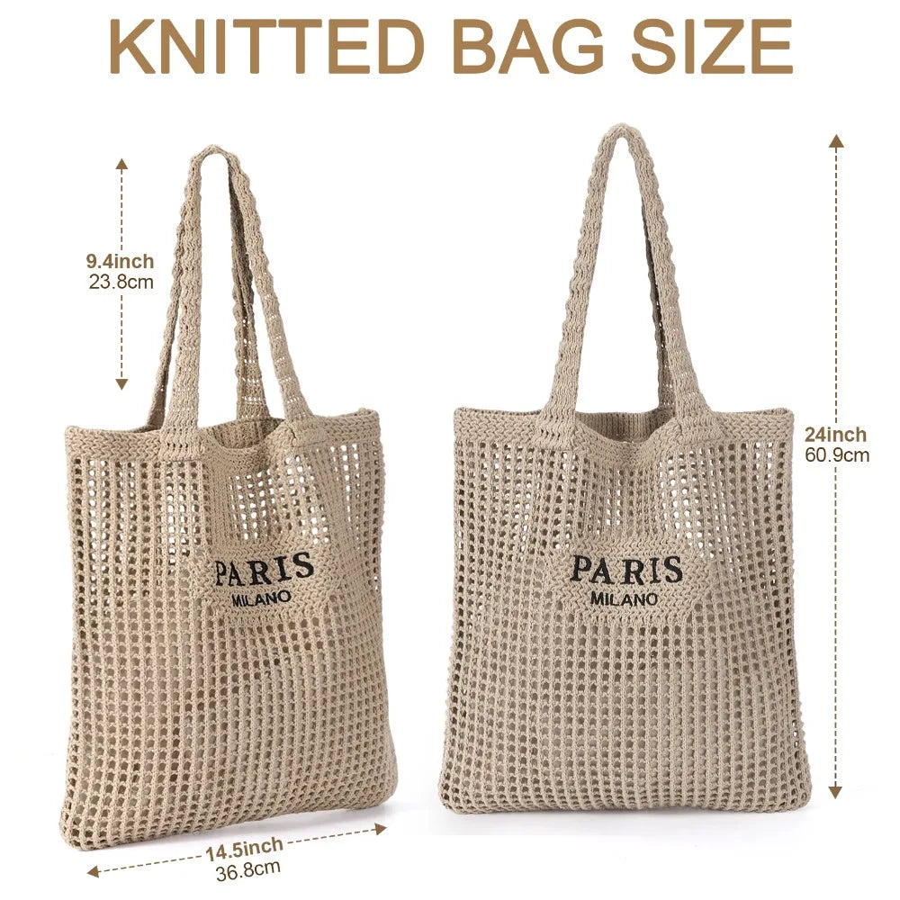 Hatisan Crochet Mesh Bohemian Tote Bag For Women Knit Purse