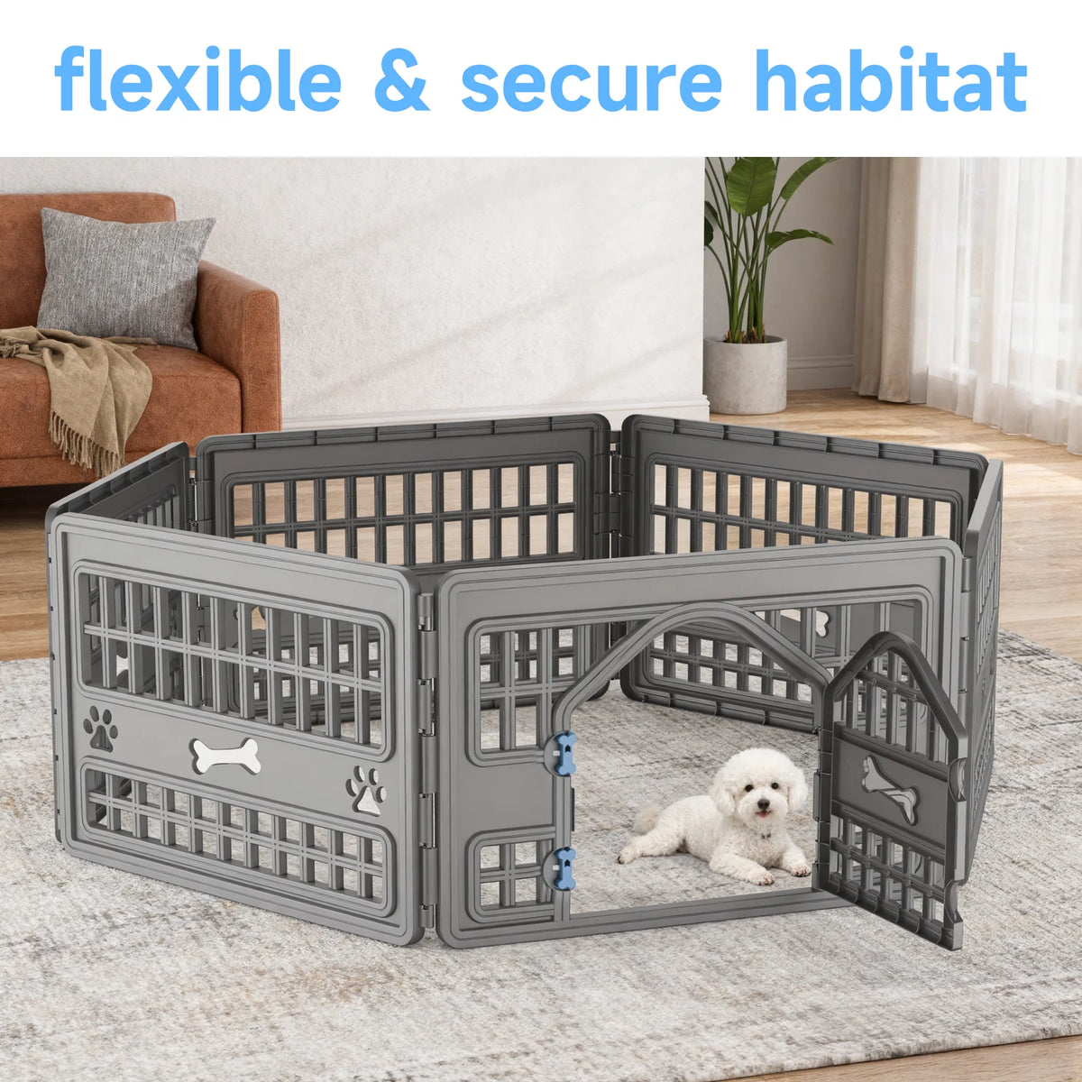 Foldable Hexagonal Dog Playpen With Secure Lockable Door