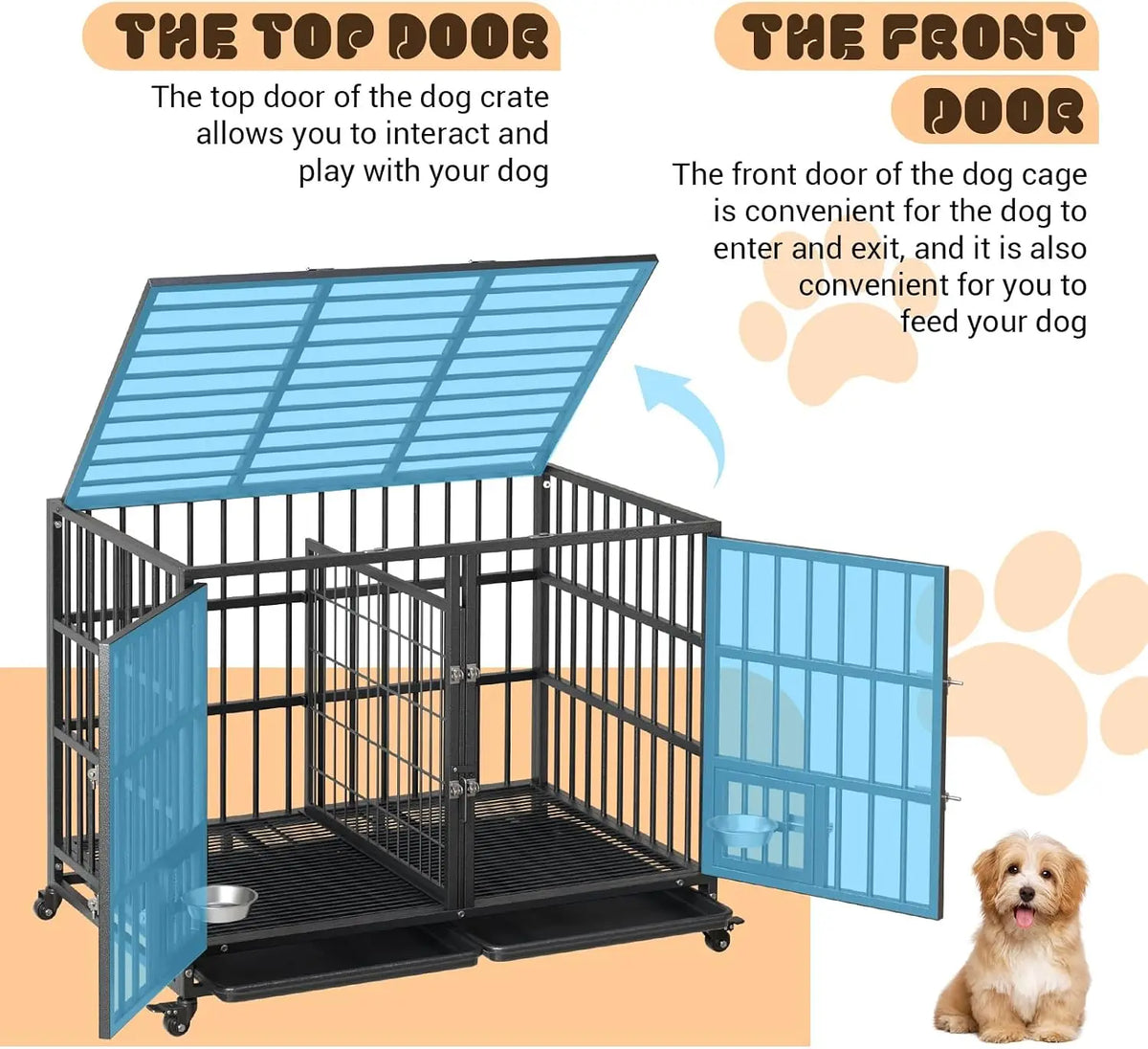 Garvee Heavy Duty Metal Dog Crate With Double Doors