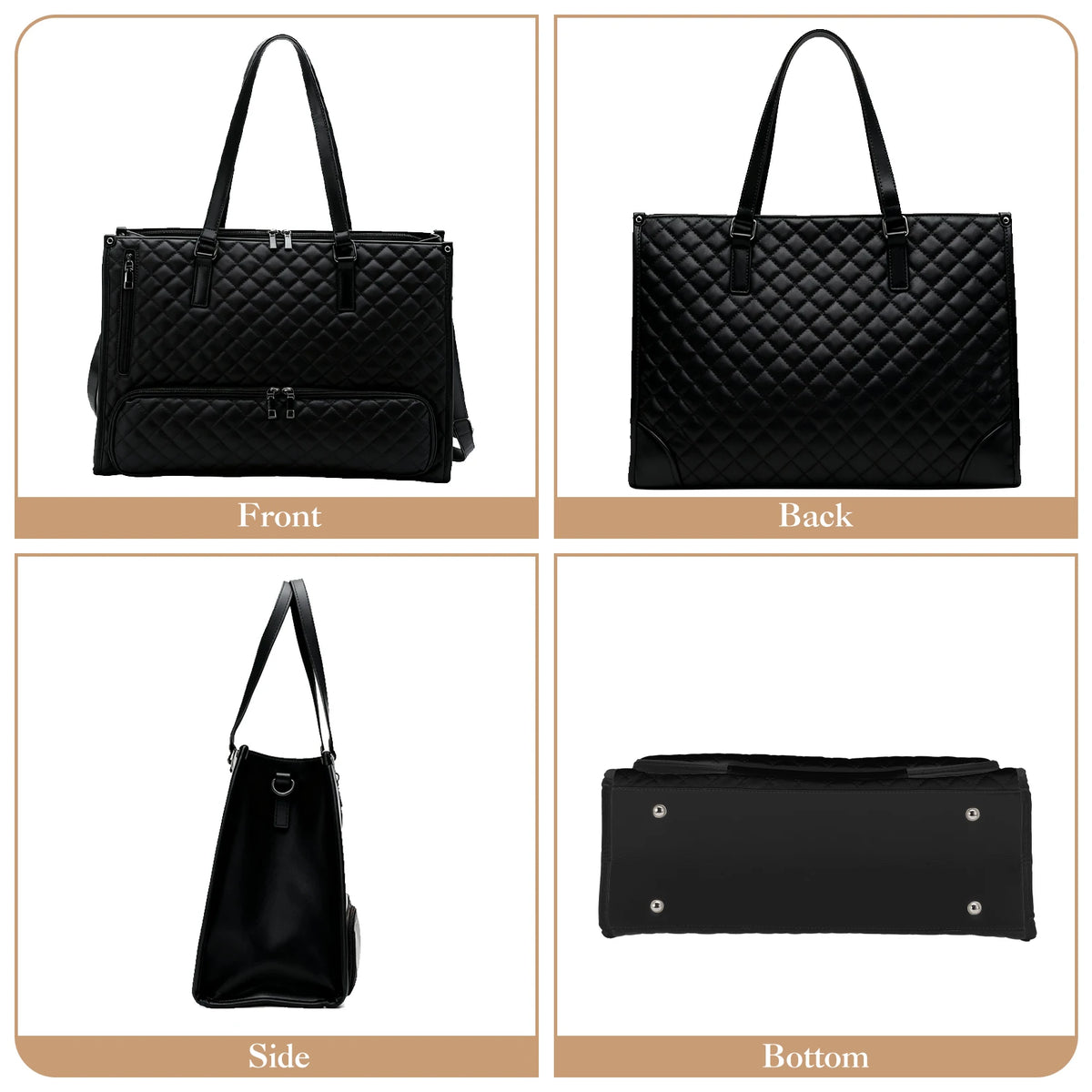 Women's Quilted Waterproof Laptop Tote With Insulated Lunch Compartment