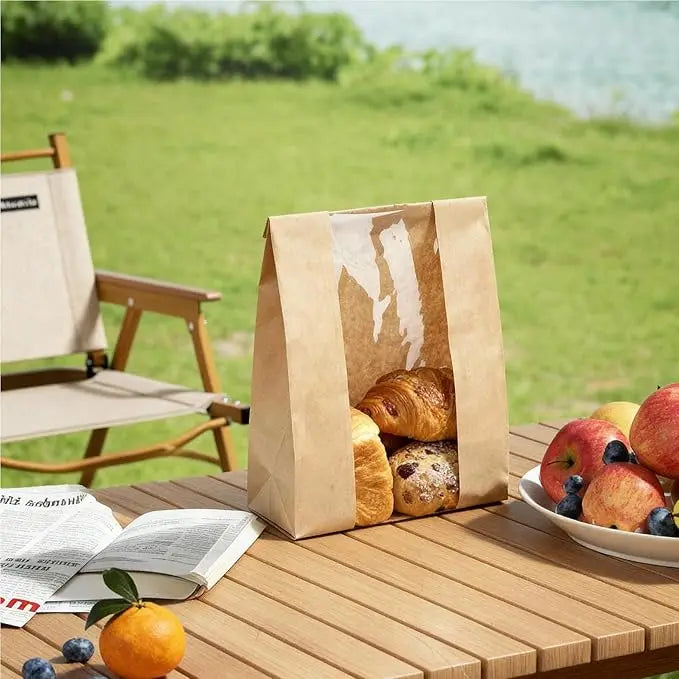 250 Pack Kraft Paper Bread Bags Featuring Clear View Windows