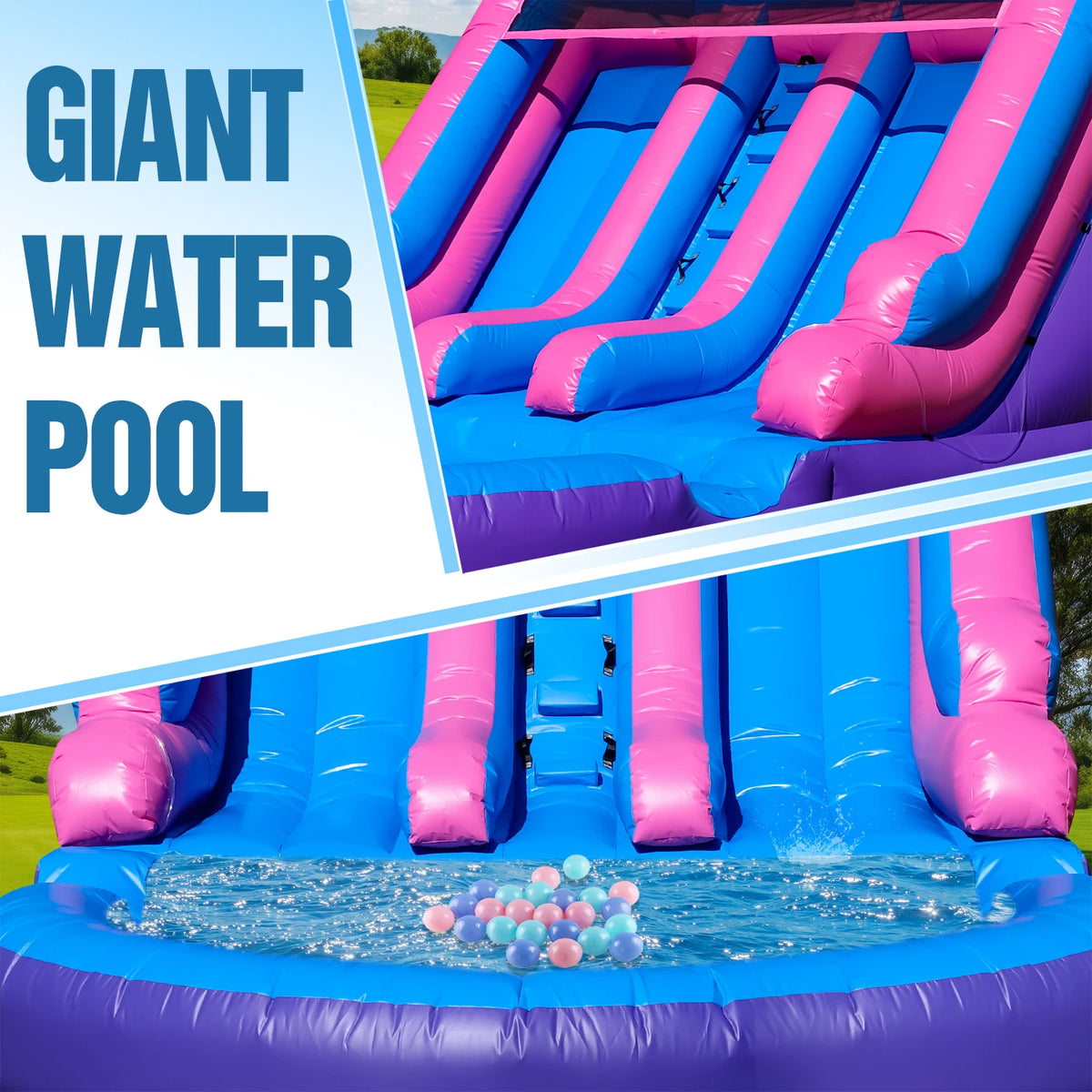 Giant Inflatable Dual Lane Water Slide Castle with Pool Wet Dry Combo Commercial Grade PVC Backyard Family Party 580x400x270cm