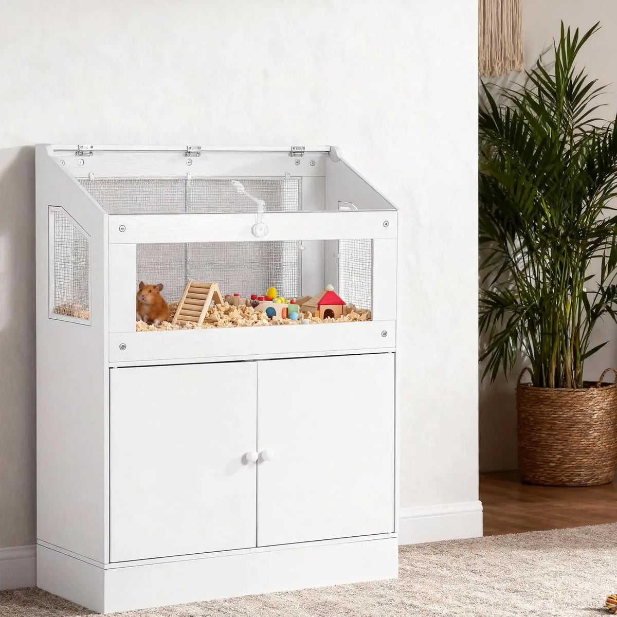 HiMISS Acrylic Indoor Animal Cage With Ventilated Storage Cabinet
