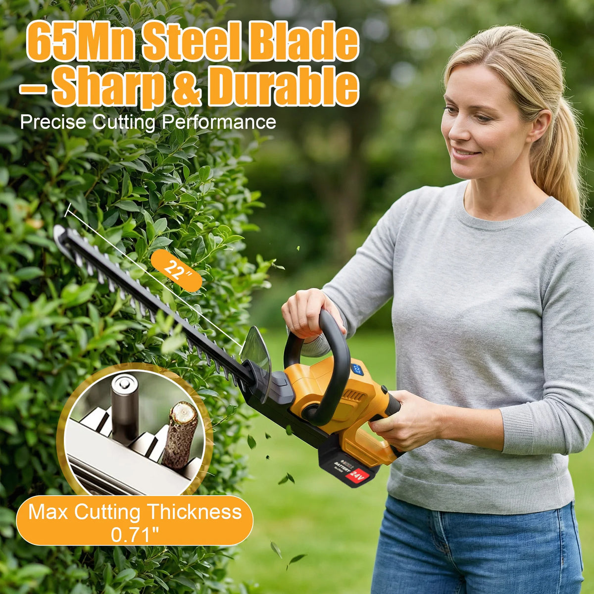 22-Inch Cordless Hedge Trimmer Lawn Mower –24000r/min Portable Hedge Cutter with 4000mAh Batteries for Lawn Garden Yard Tools