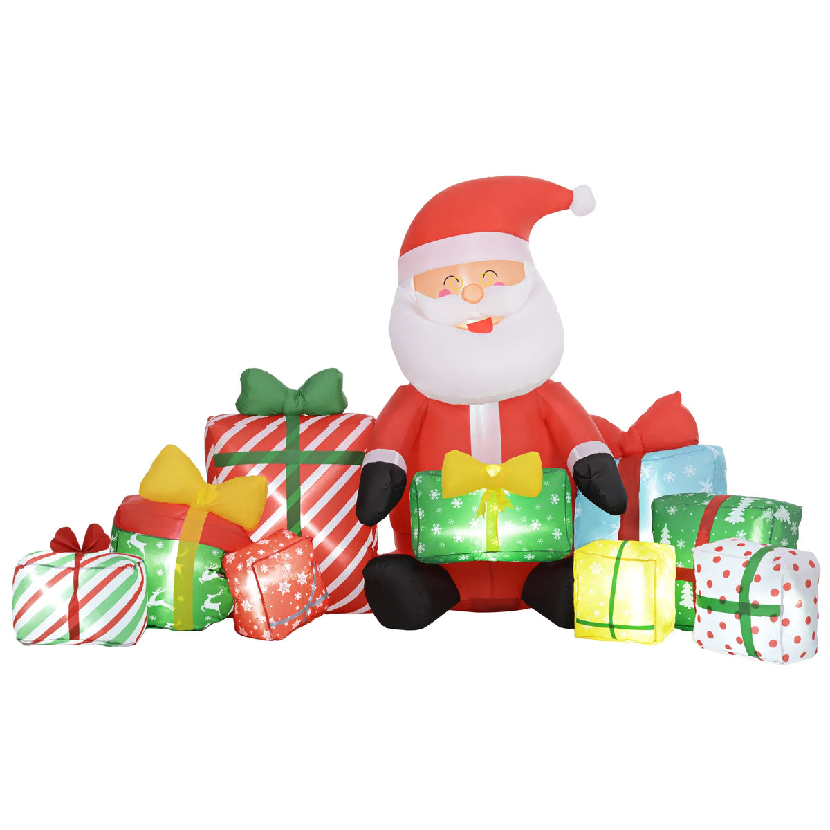 4.4' Christmas Inflatables Santa Claus and Gift Boxes with White LED Lights, Blow-Up Outdoor Christmas Decorations for Lawn Garden Party
