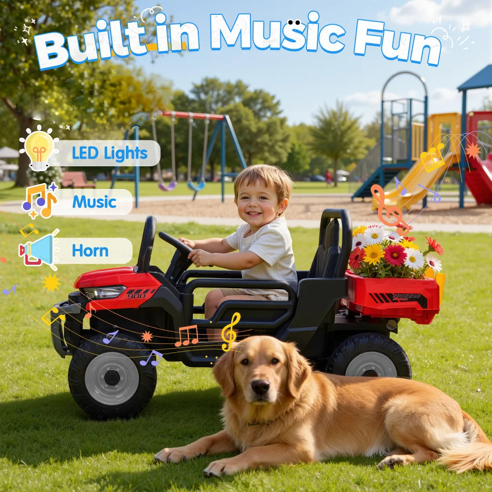 24V Ride On Dump Truck, Ride On Toys W/Remote Control, 3 Speeds, Electric Dump Bed & Shovel, Shock Absorbers, Led Lights, Bluetooth & Gift Bow, Electric Car for Kids