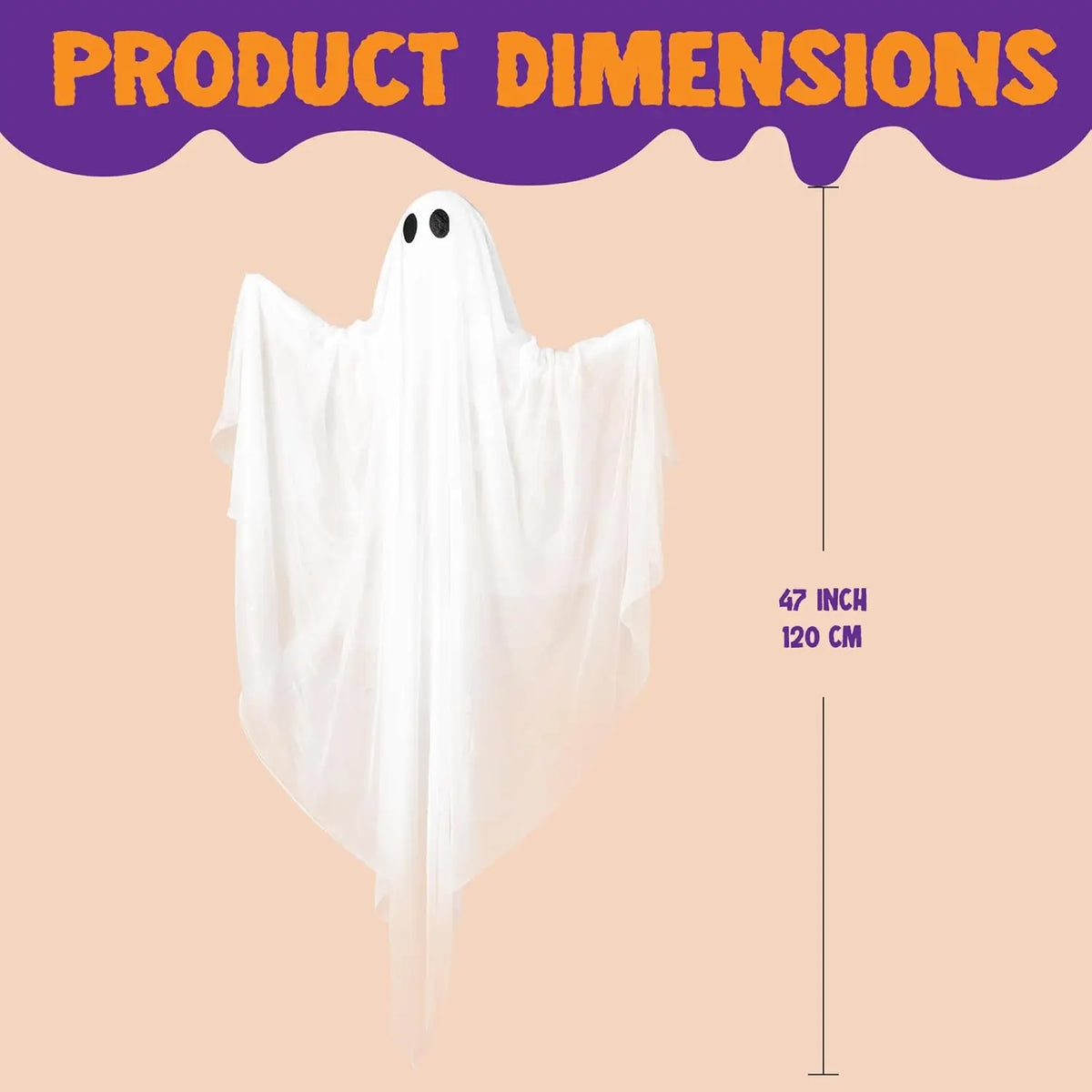 47” Halloween Hanging White Ghost Halloween Hanging Light up Ghost with Spooky Green Blue Purple LED Light Decoration for Front Yard Patio Lawn Garden Party Decor Indoor Outdoor