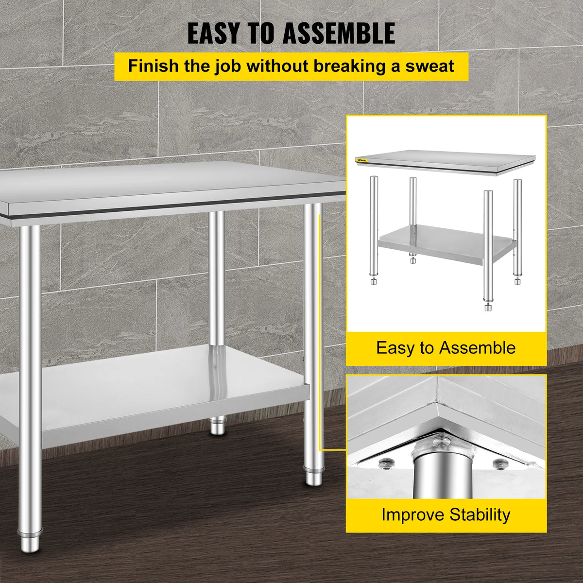 Commercial Stainless Steel Kitchen Workbench With Undershelf