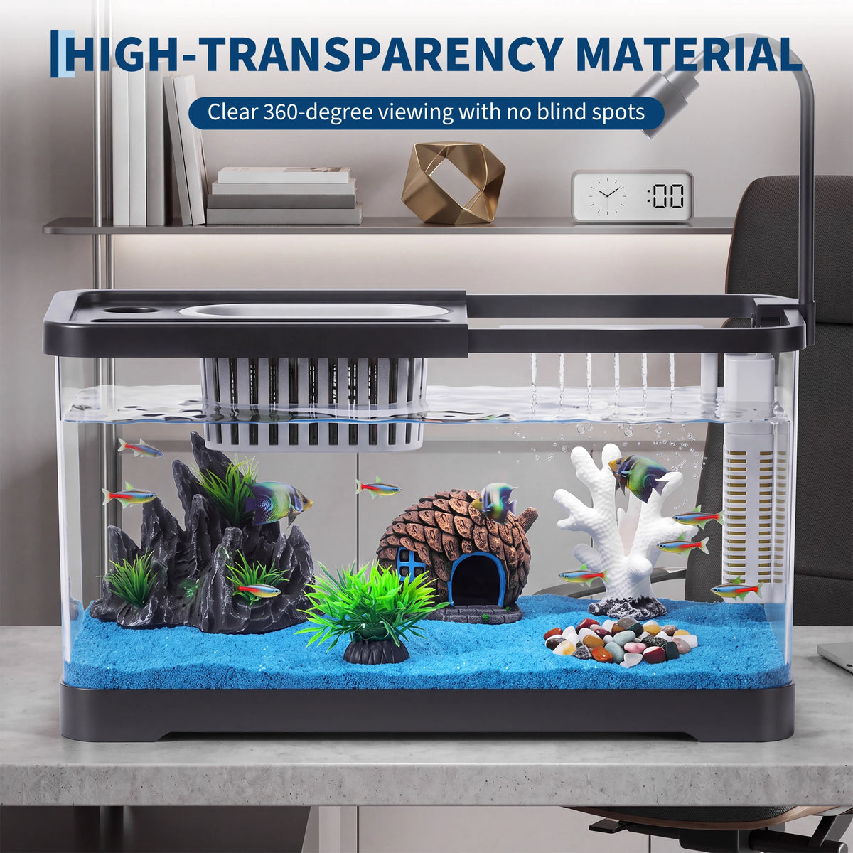 Compact Led Fish Tank Starter Kit With Oxygen Generator System