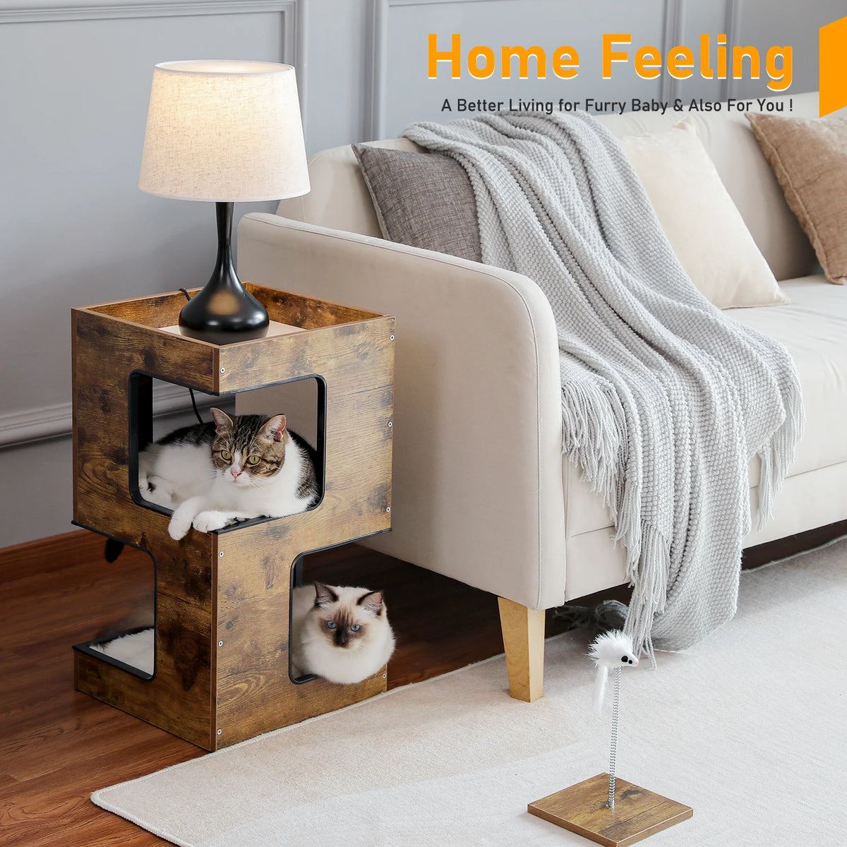 PAWZ Road Modern Wood Cat Condo With Removable Scratching Pad