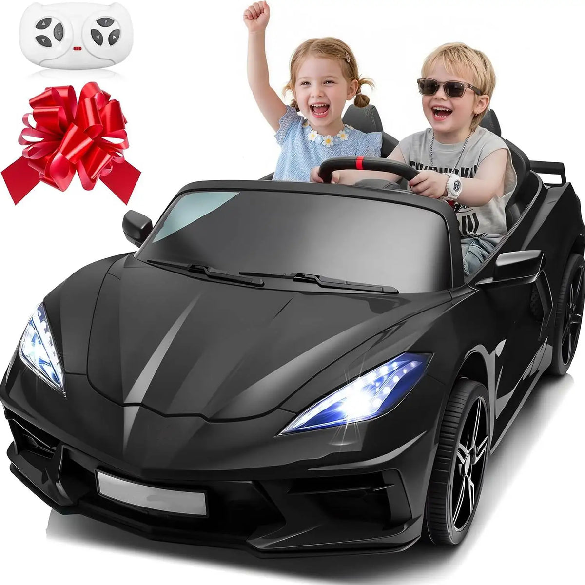24V Ride on Licensed Chevrolet Corvette C8 Ride on Car Toys W/800W Motor, 2 Seater, Remote Control, 4 Wheels Shock Absorption, Soft Start, Led Light, 24Volt Electric Power Ride on for Big Kids
