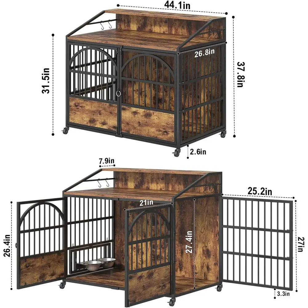 Heavy Duty Dog Crate Furniture With Stainless Steel Bowls
