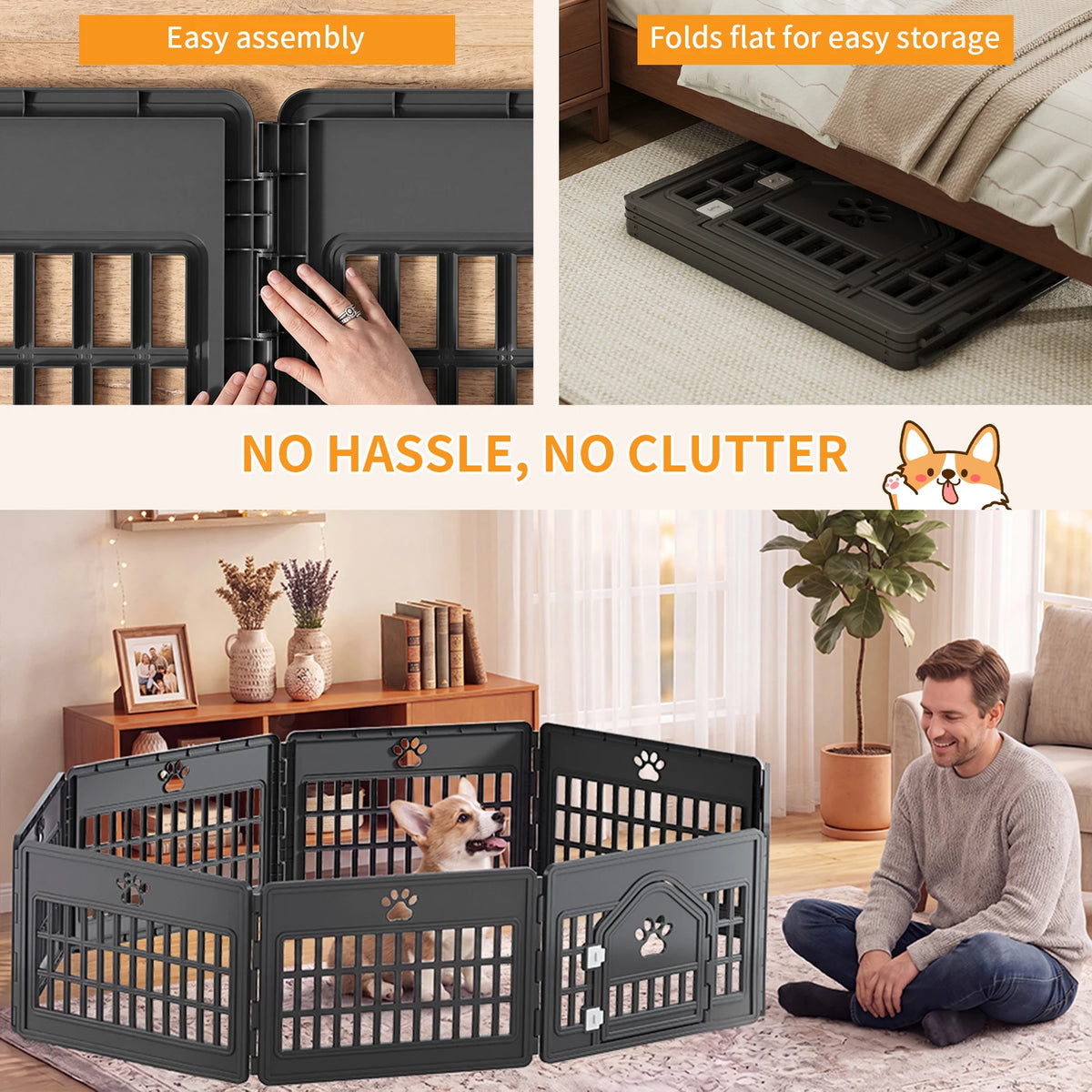 Jhk Durable Plastic Dog Playpen For Indoor And Outdoor Use