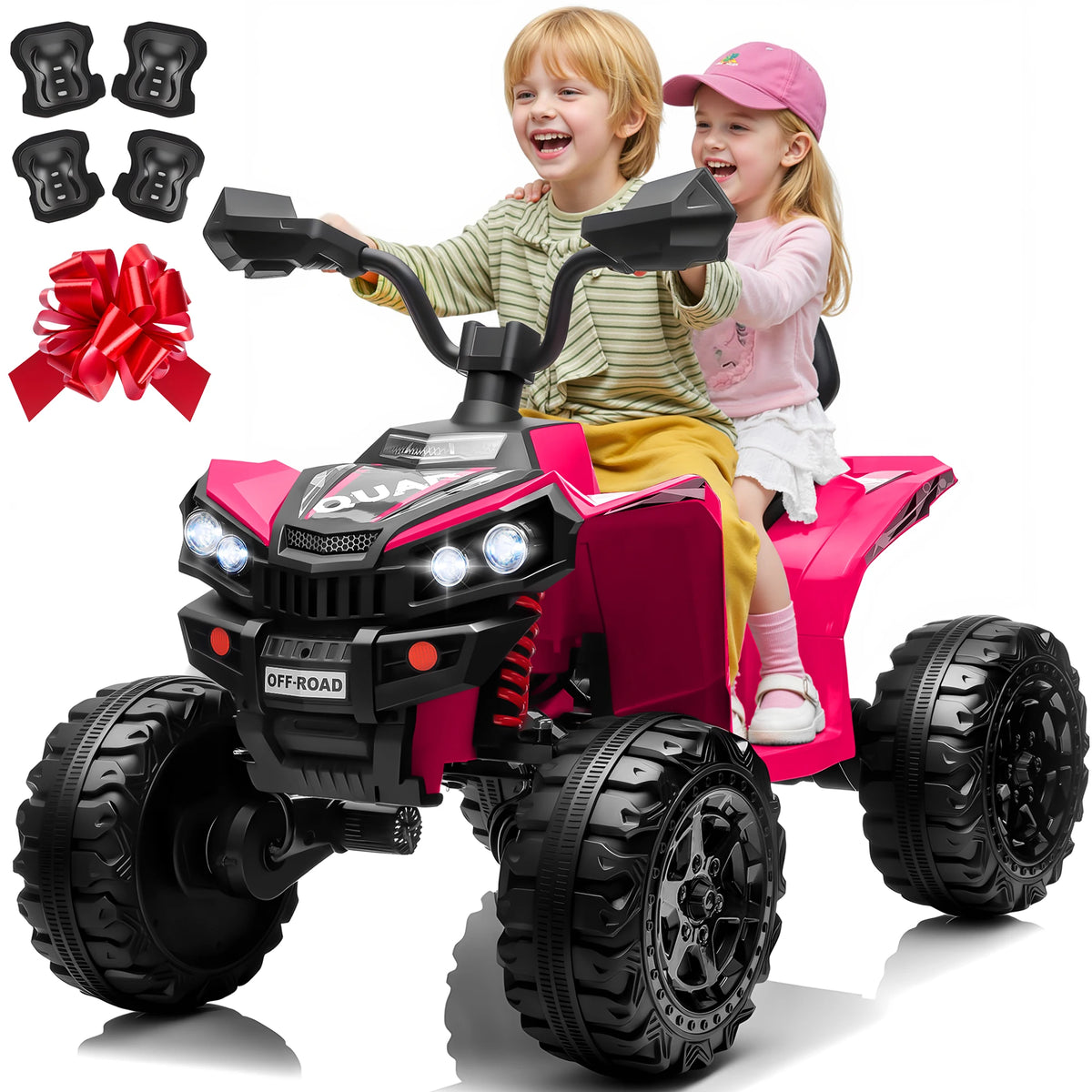 24V 4*200W Kids Ride On ATV Quad, 2 Seater Electric Off-Road Vehicle with Bluetooth, LED Lights, 3 Speeds, for Boys Girls