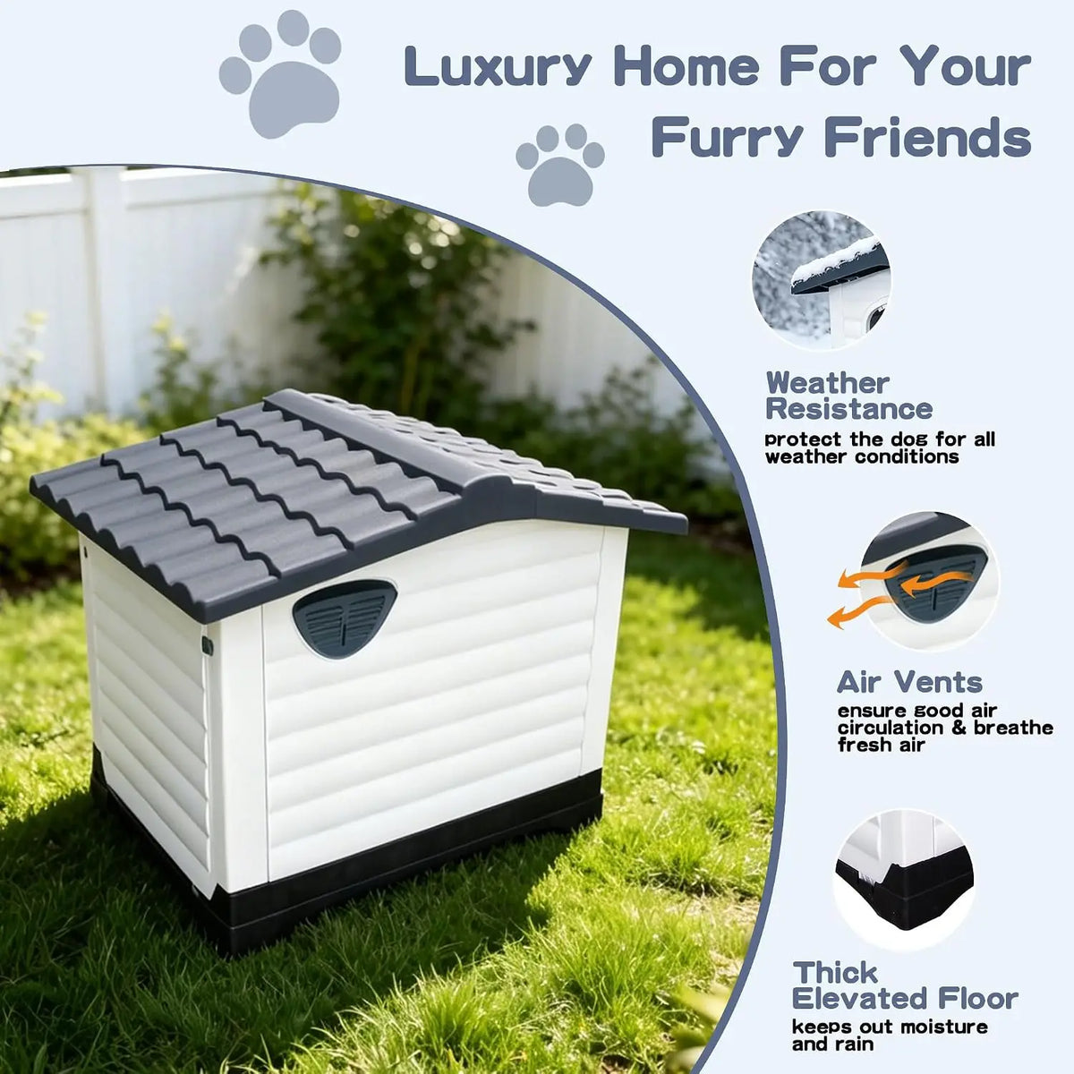 TwisterCK Waterproof Double Door Elevated Dog House With Foldout Porch