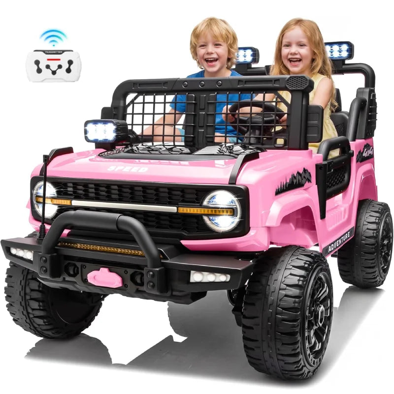 24V 2 Seater Kids Ride On Truck Off-Road Electric Vehicle with Parent Remote Control, 2-5MPH Ride On Car with Bluetooth Music LED Lights Shock Absorbers, Max Load 110Lbs Kids Toy Gift for Girls Boys